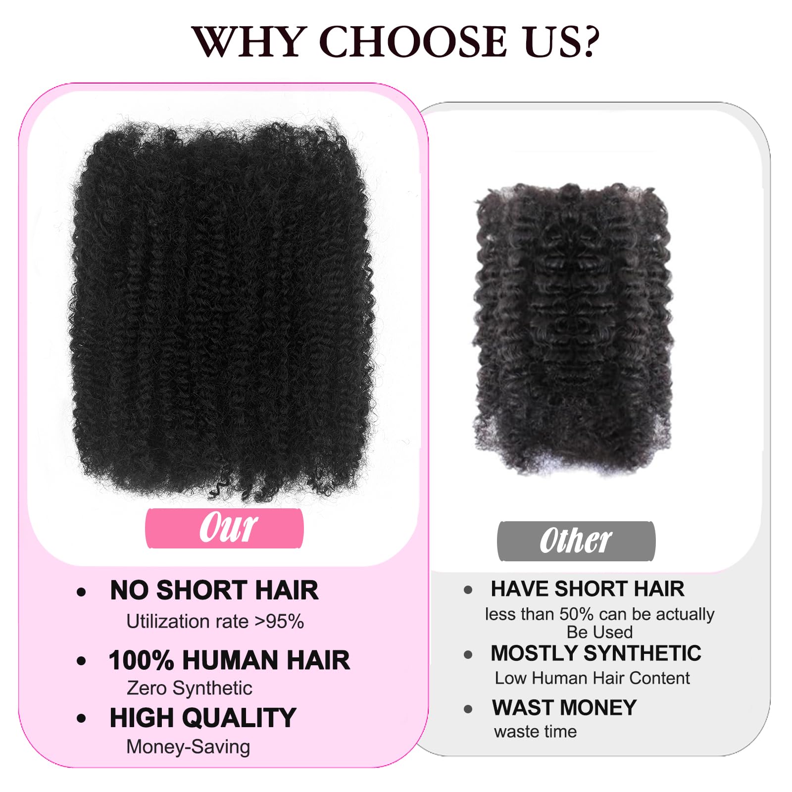 Dilekay 2 paquetes de cabello humano afro Kinkys de 55,8 cm, 100 g, suave 4C, afro rizado a granel, para extensiones de rastas, reparación de rastas, cabello afro rizado, a granel, negro natural