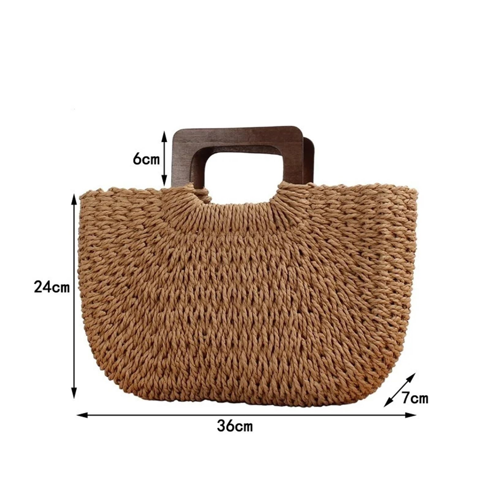 Borsa Semplice Intrecciata A Mano Con Manico In Legno | Spiaggia estiva
