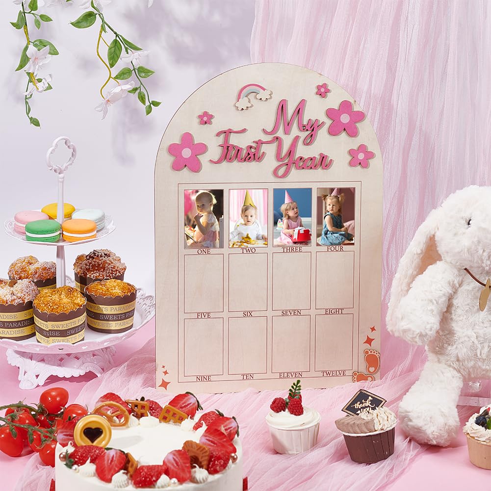 Tableau Souvenirs Croissance Tableau Photo Première Année Bébé - Bois 43x30.5cm - 12 Mois - Décoration Chambre Enfant Cadeau Naissance Anniversaire