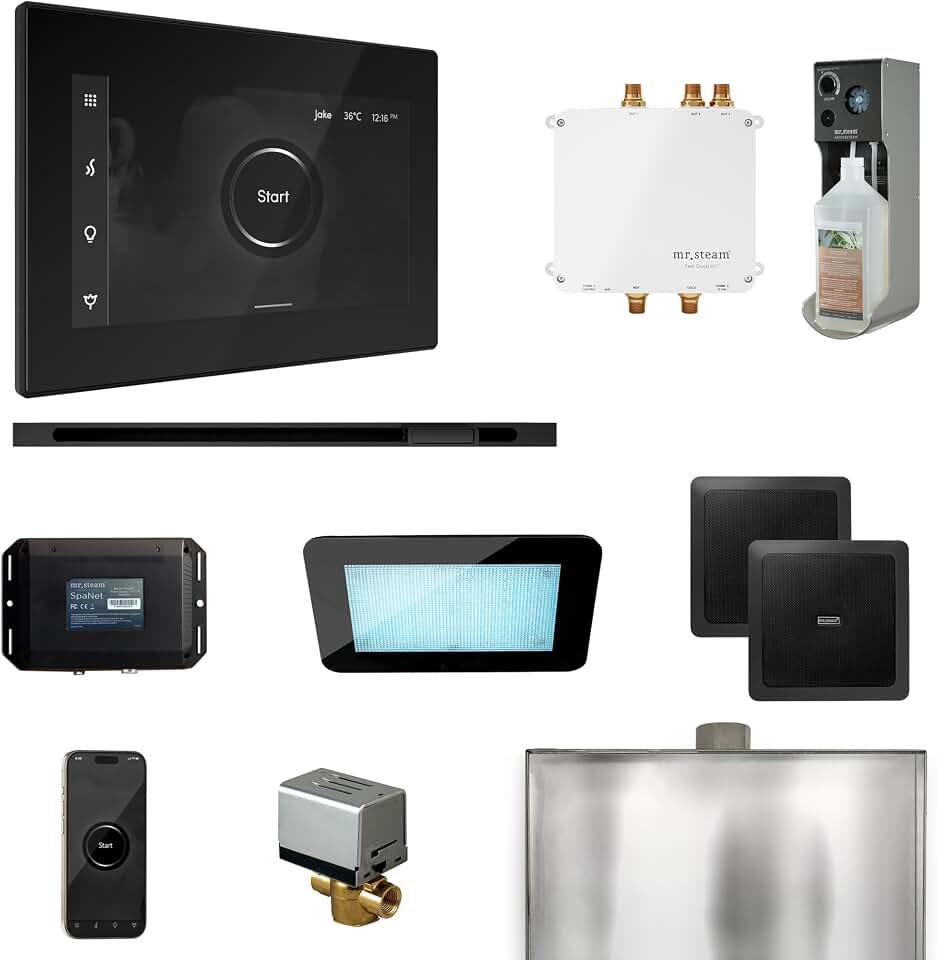 Mr Steam Bliss Steam Shower Ctrl Pkg w/iSteamX Control and Linear Steamhead in Black Matte Black