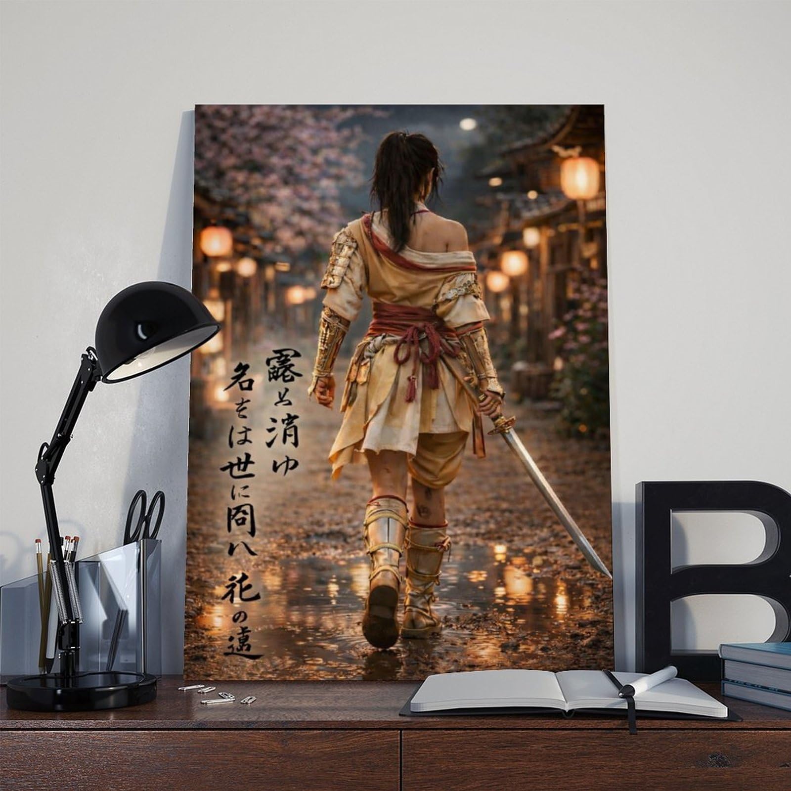 Poster su tela giapponese samurai femminile (35), decorazione per camera da letto, ufficio, stanza, regalo, 50,8 cm L x 76,2 cm W