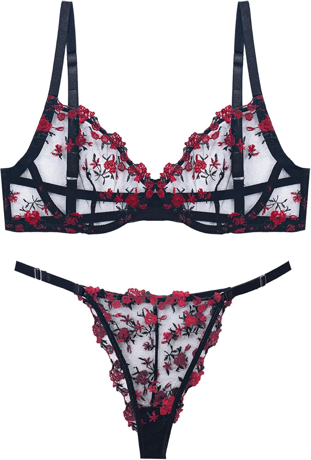 Sexy Lingerie Lace Floral Mesh Matching Bra and Panty Babydoll Outfits