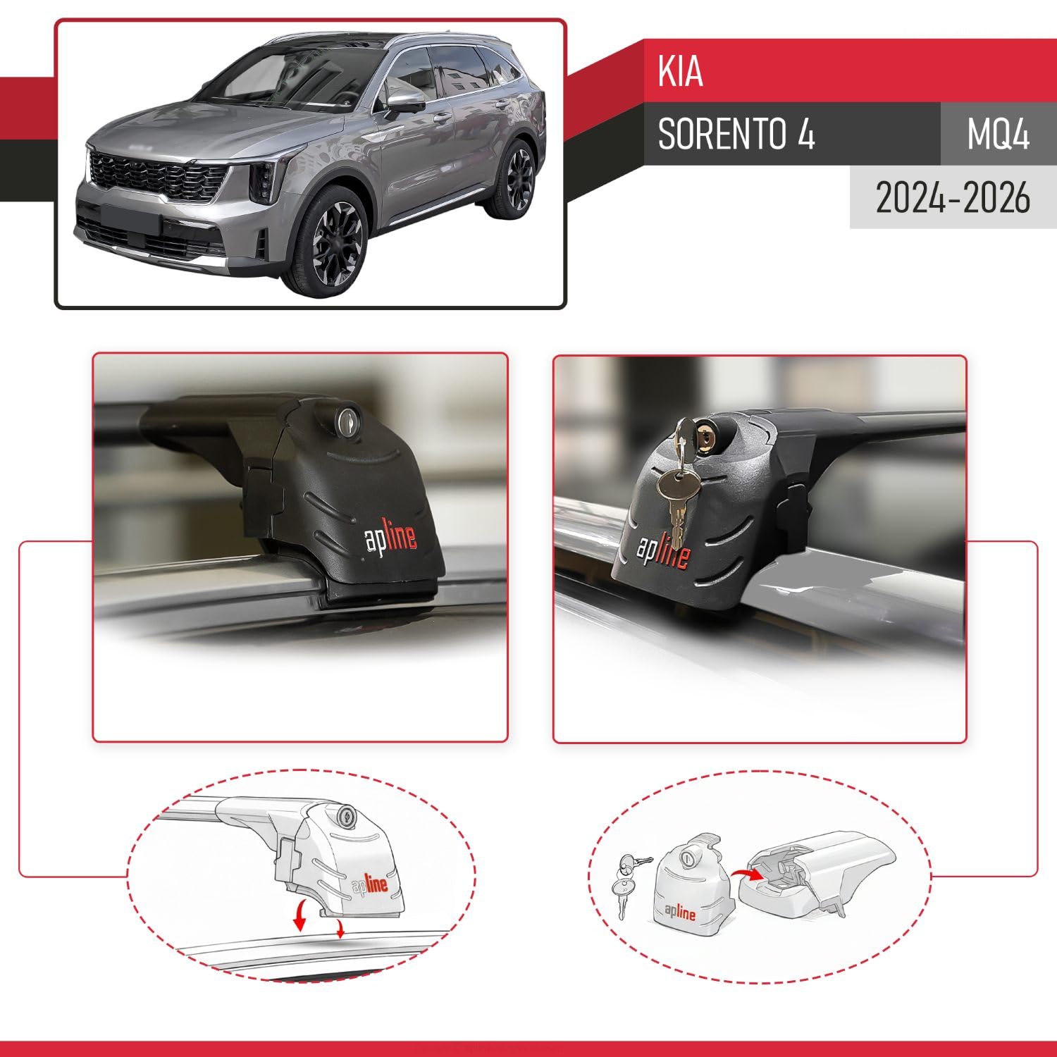 Kompatybilny z Kia Sorento 4 (MQ4) 2021-2026 ACE-2 Model Aluminiowe poprzeczki dachowe Czarny 2 szt.