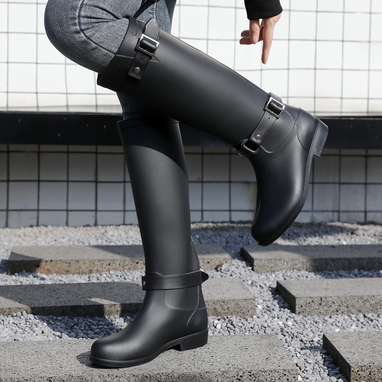 Botas de lluvia para mujer, botas de goma impermeables hasta la rodilla, cómodas y ligeras, botas de jardín para mantener el calor, botas altas de pesca para exteriores