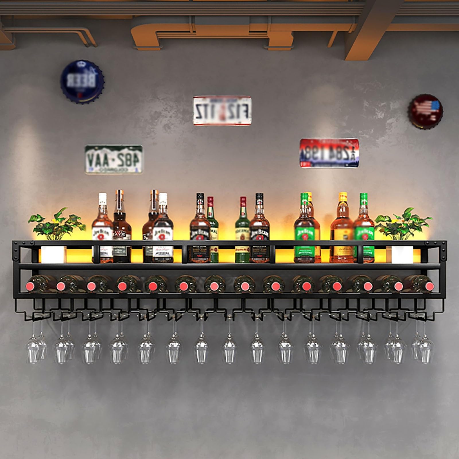 Étagères flottantes pour bar et cuisine avec design de gobelet suspendu