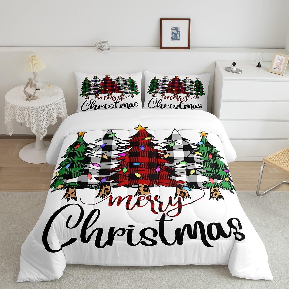 Erosebridal Christmas Tree Lights Bedding Set Christmas Tree Topper Stars Comforter