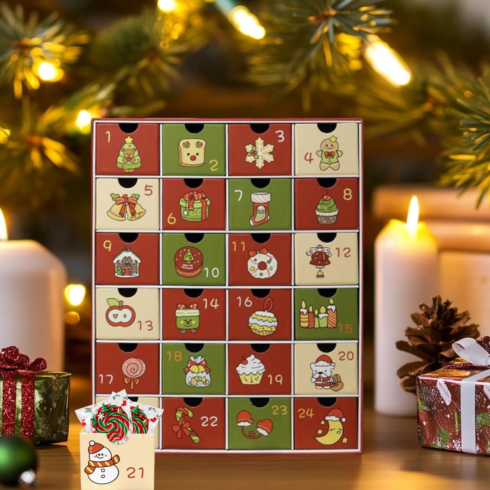 Leerer Adventskalender | Wiederverwendbarer Adventskalender 2025 | Mit 24 Fächern Zum Befüllen,Festliche Party Gaben Box Für Kinder Erwachsene Süßigkeiten Schmuck,
