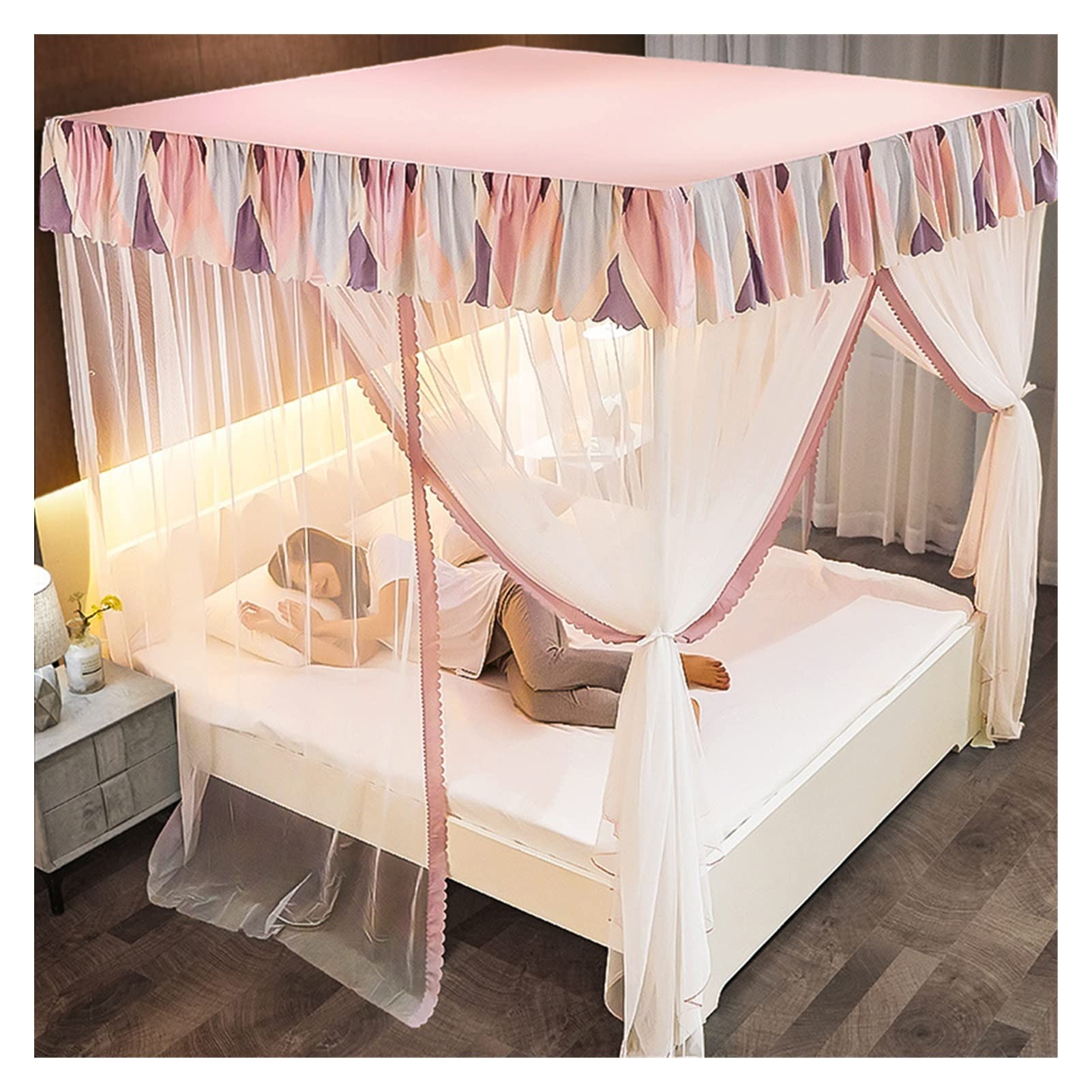 GJMSSMY Three-door mosquito net with bed curtain frame Bed Canopy various sizes Simple four-corner shed column installation (Color : B, Size : 1.5 * 2.0m)