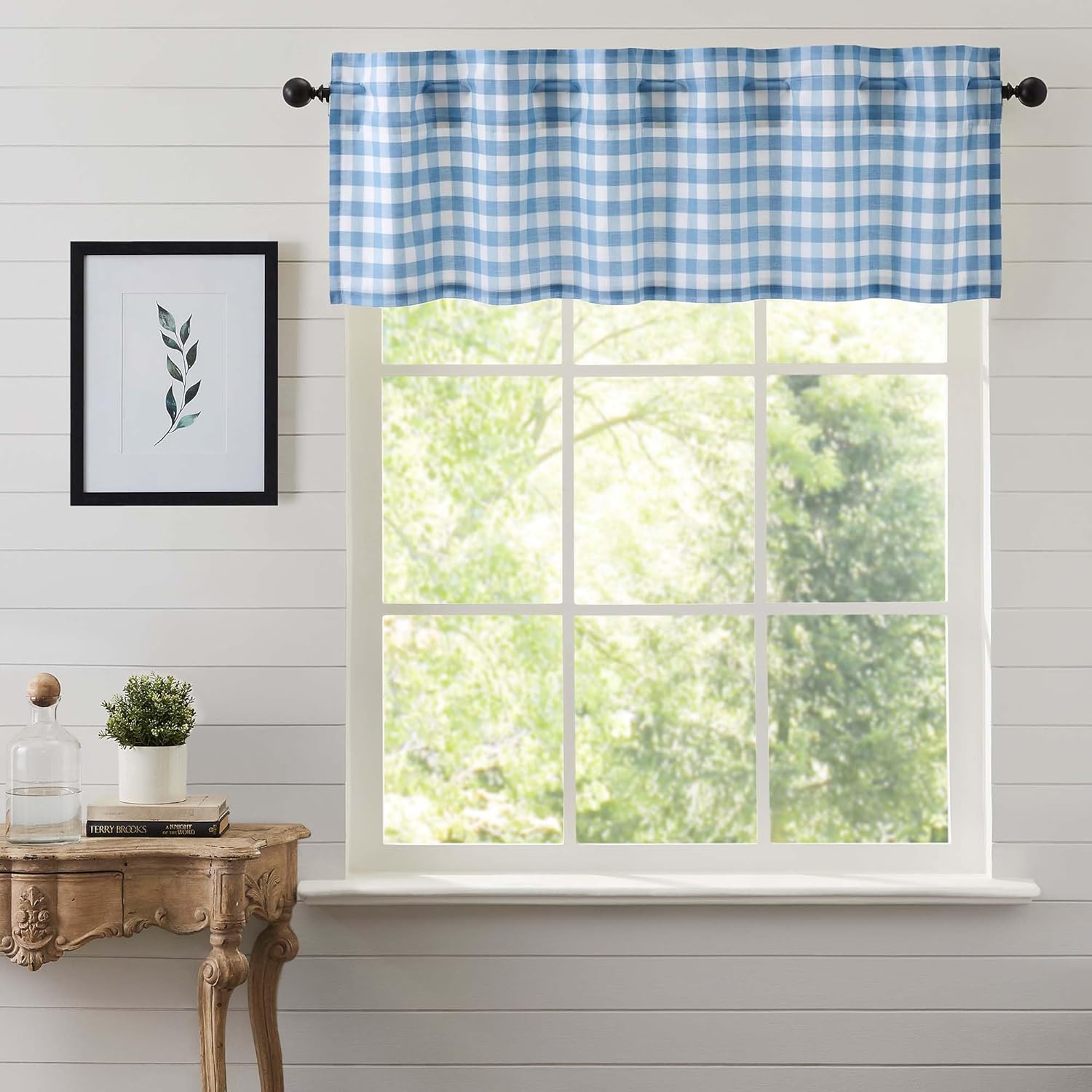 VHC Brands Annie Buffalo Check Farmhouse 36"x36"x16" Swag Pair Green Rod Pocket Cotton Kitchen Window Curtains
