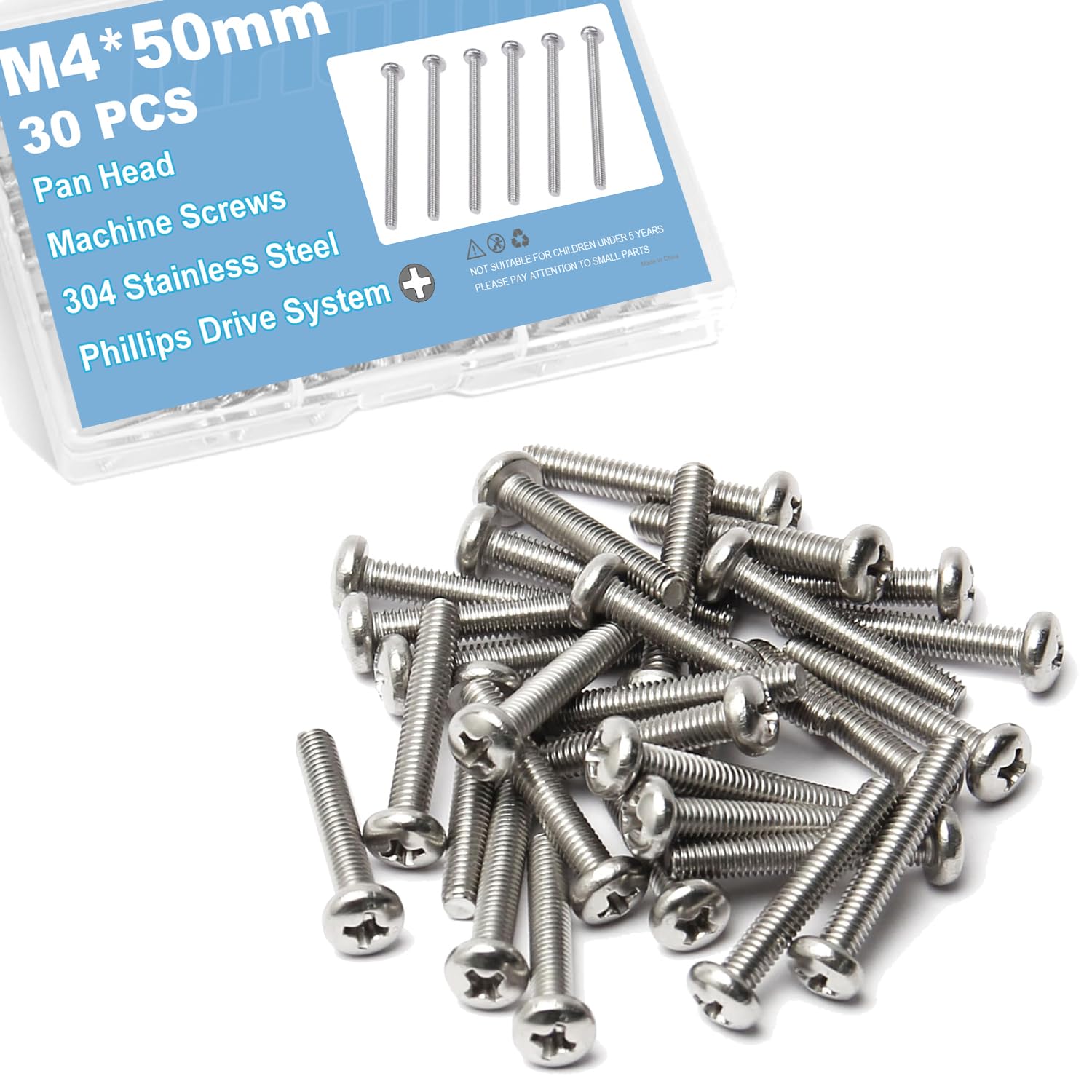 M4 Stainless Steel Machine Screws - 30 Pack -8