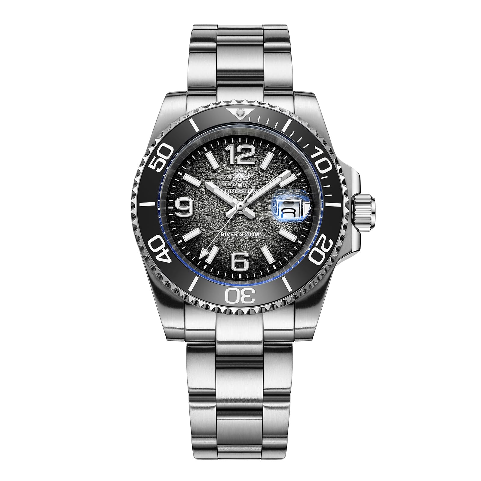 ADDIESDIVE 41 MM Dive Watches for Men Date Display 200 M Waterproof Analog 2513 grey steel
