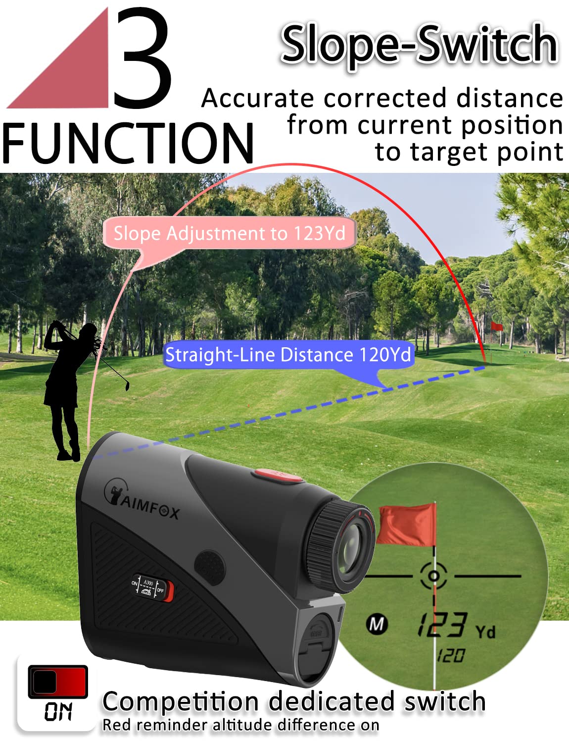 Aimfox A300 Golf Yardage Rangefinder with Slope Switch, Rubber
