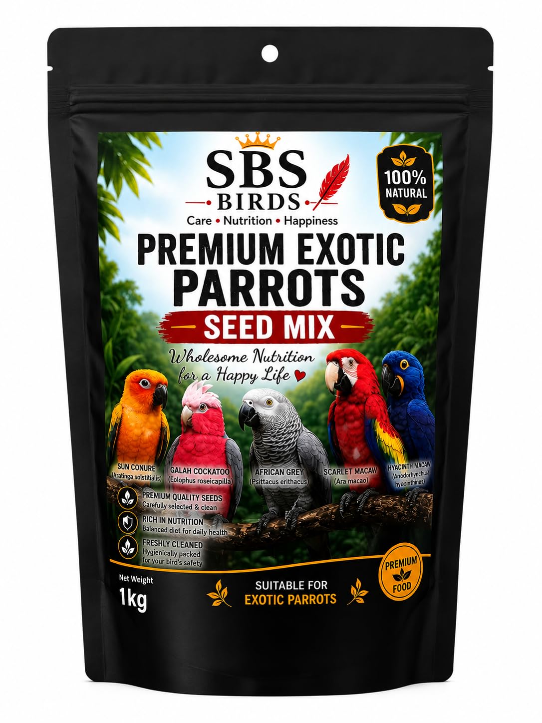 Premium Exotic Parrots Seed Mix 1kg | Suitable for Sun Conure, African Grey, Macaws, Amazon, Cockatoo, for All Life Stages-image-29