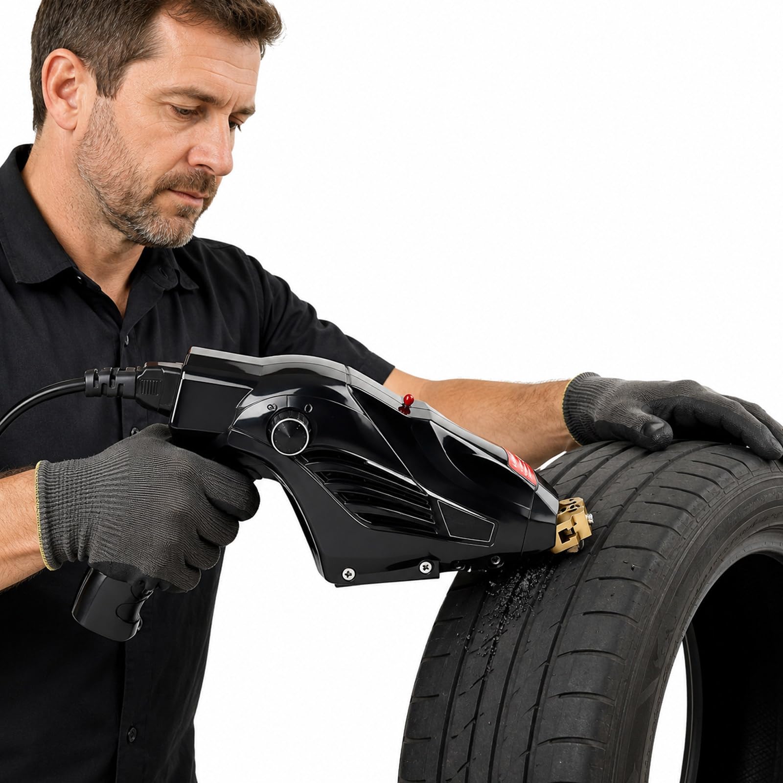 vnmudzeo 400W Tire Groover Kit,w/10 U/V Shaped Blades,3 Power Adjustment,for Fleet Maintenance Depot,Logistics Yard Tire Repair Shop,Garage Workbench
