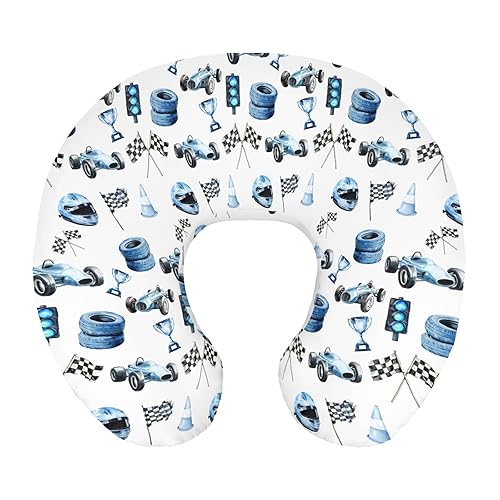 Bonita funda de almohada de lactancia con bandera de coche de carreras, elástica, extraíble, para bebés, niñas, niños, carreras azules, vehículos,