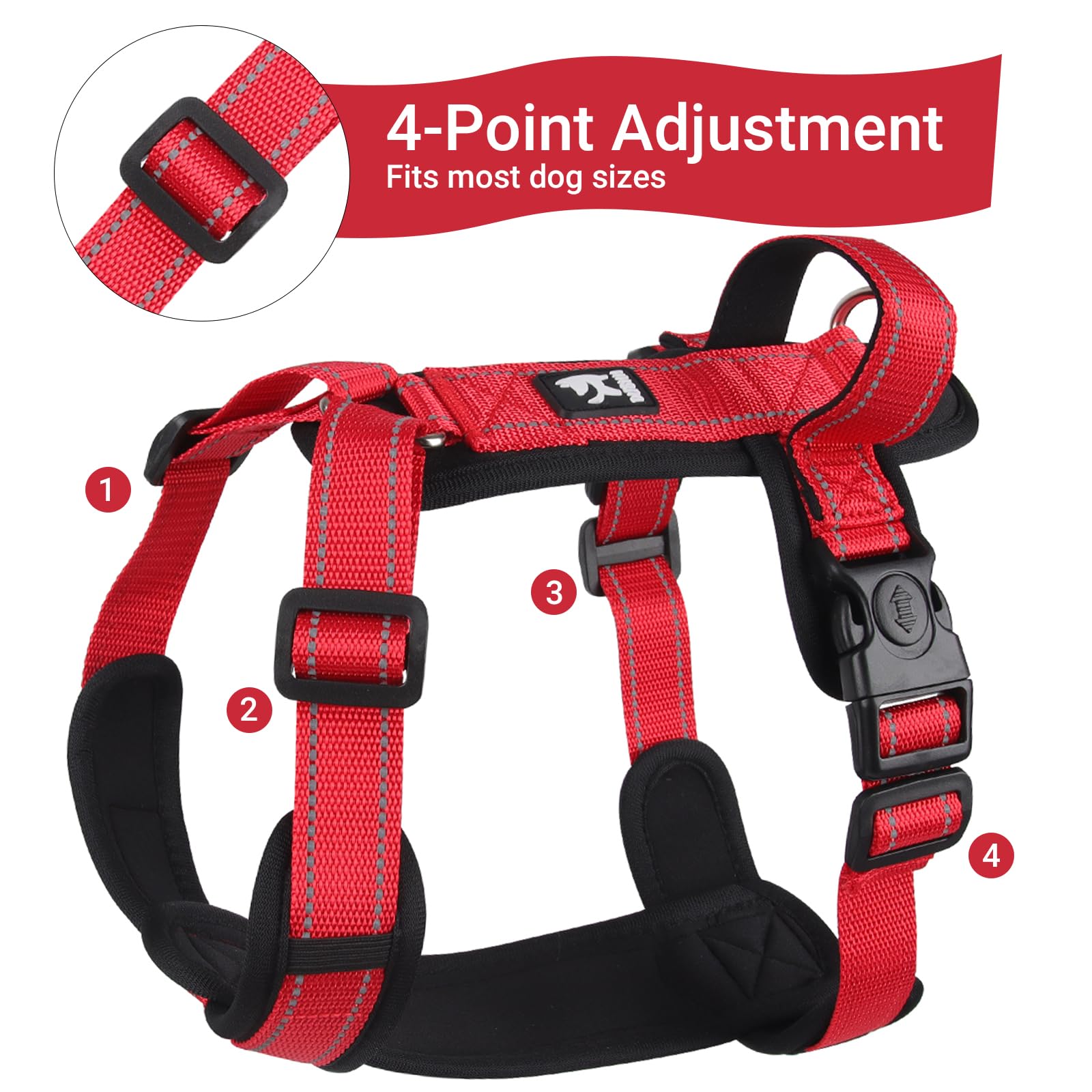 LiebeDD Pettorina Cane Taglia Grande - Pettorina Antifuga Cane - Pettorina Anti Tiro per Cani Imbracatura Regolabile Bulldog Francese Pettorina per Addestramento e Easy Walk, Rosso, L
