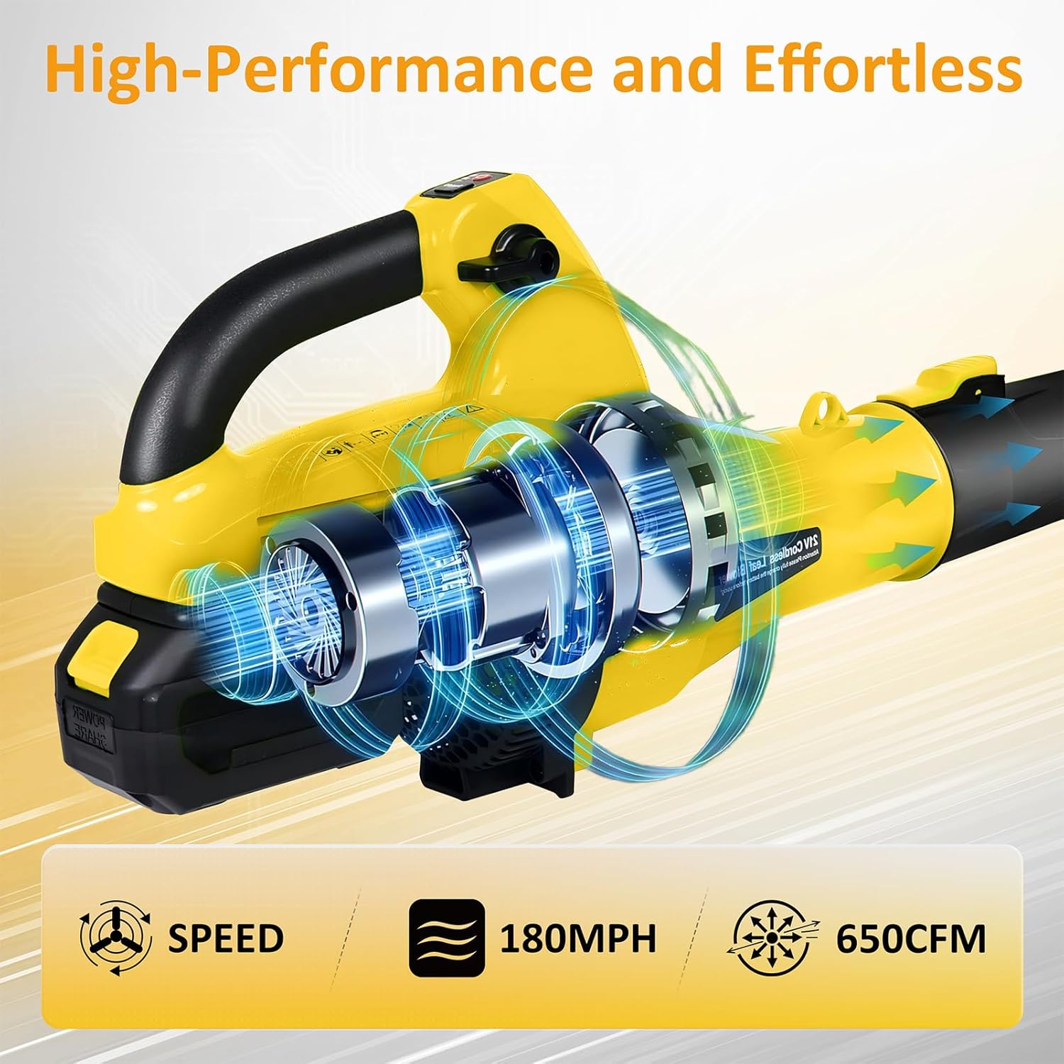 Leaf Blower Cordless, 510 CFM Electric Leaf Blower with 4.0Ah Battery Operated and Fast Charger, 7 Speed Mode, Lightweight Battery Powered Handheld Cleaners for Lawn, Driveway, Snow, Yellow
