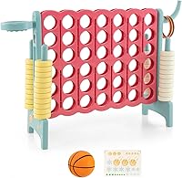 Vista 12 de KOTEK Juego gigante 4 en una fila, juego familiar jumbo de 4 en puntuación con deslizadores de liberación rápida, 42 anillos, lanzamiento de anillos