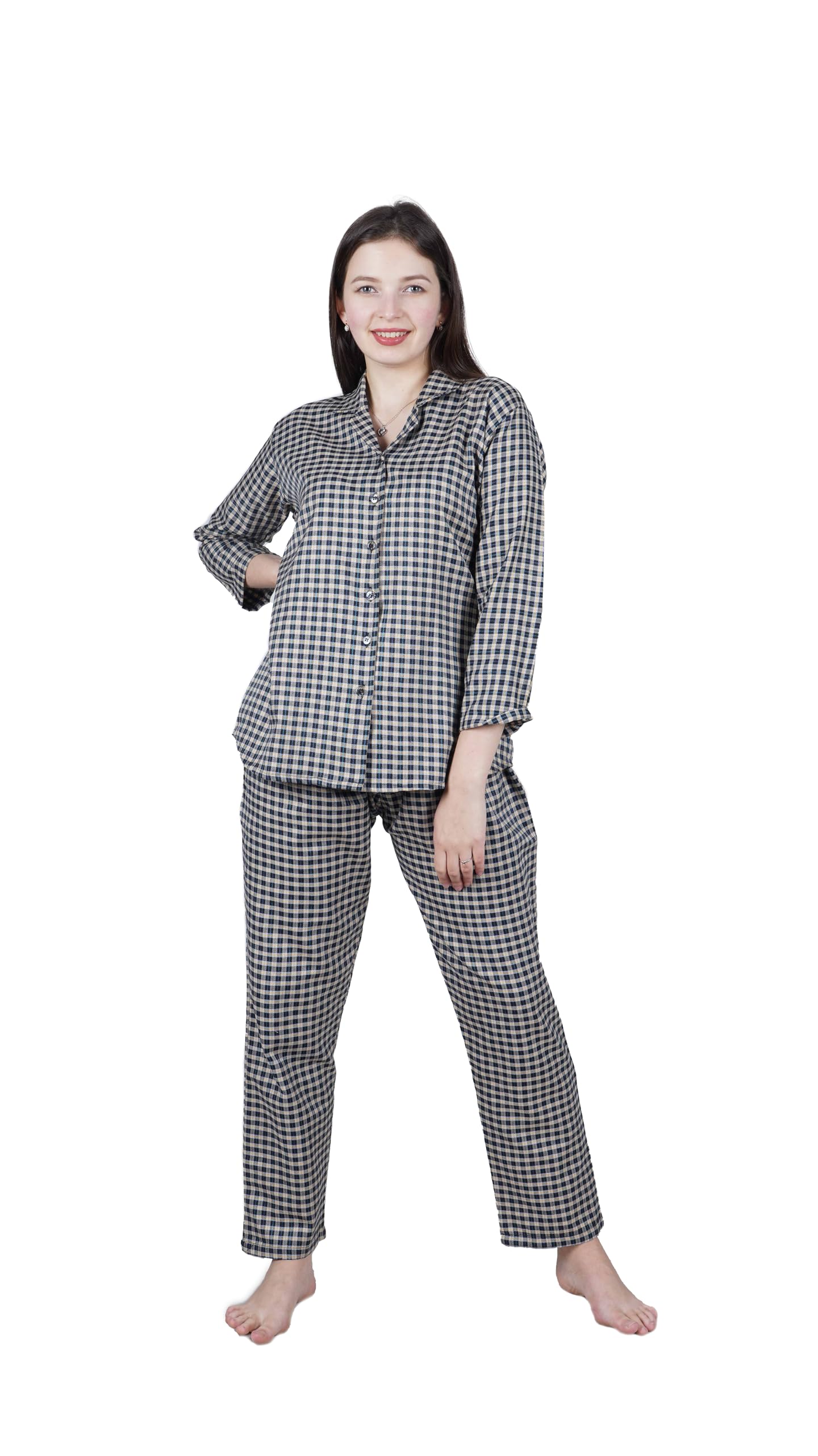 Women’s Woollen Checkered Night Suit | Soft Brushed Winter Nightwear Set | Warm & Cozy Winter Sleepwear for Ladies | Full Sleeve Top & Pajama Set-picture-56