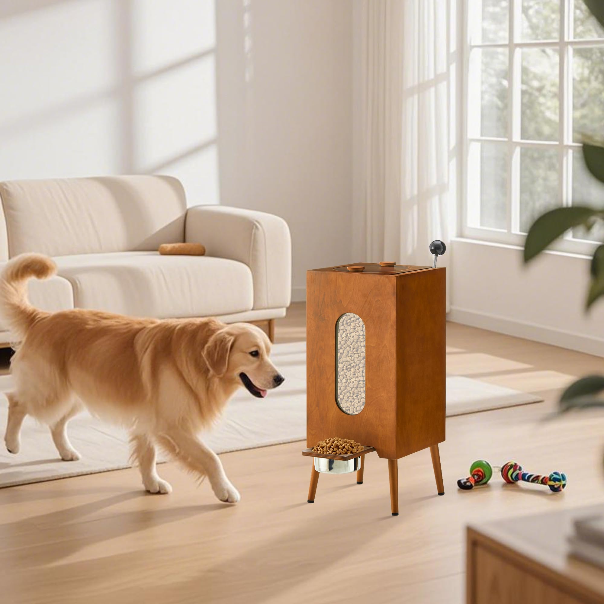 CLIPOP Comedero elevado con cuenco de acero inoxidable, soporte para perros con espacio de almacenamiento, comedero semiautomático con almacenamiento, gabinete de comida para perros y gatos
