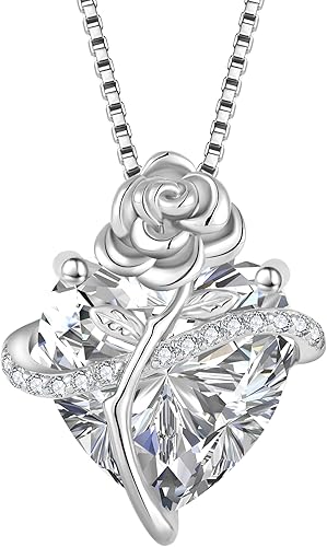 Collar de piedra natal para mujer, plata de ley 925, collar de flor de corazón de amor, joyería delicada, regalos para mujeres, esposa, novia,