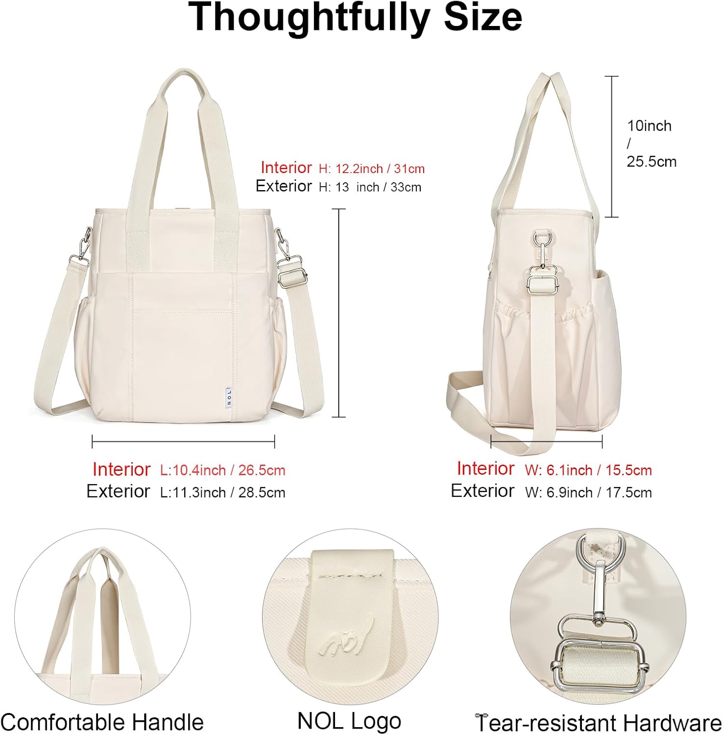 NOL Insulated Lunch Bag for Women, Large Spacious Lunch Tote Bag With Removable Adjustable Shoulder Strap with Multi Pockets,Leakproof Cooler Bag,Lightweight Nylon Waterproof Lunch Box For Work,Cream - Image 2