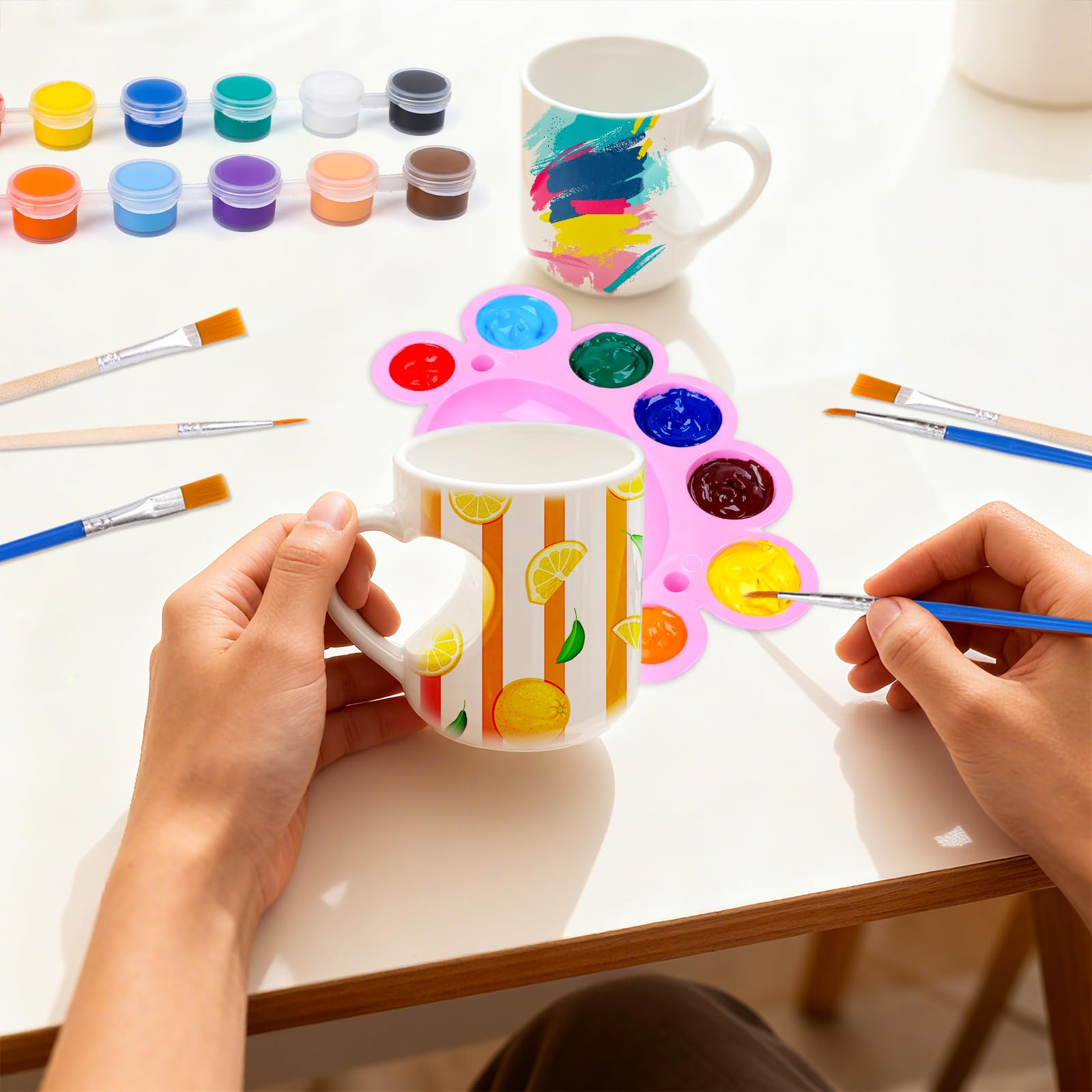 Yaunming Set di 2 tazze da pittura in ceramica, set fai da te per adulti, 2 tazze in ceramica, 12 colori senza piombo, 8 pennelli professionali, fai da te per adulti e bambini