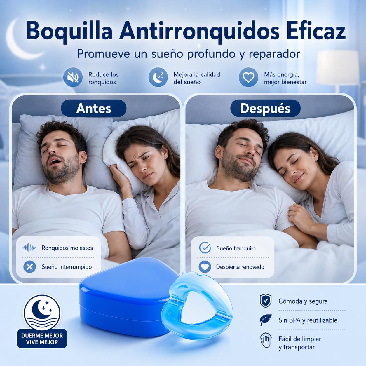 3 pcs Férula Antirronquidos Ajustable para Dormir, Dispositivos Anti Ronquidos, Dispositivo de Avance Mandibular Termomoldeable, Antironquidos Para Mayor Comodidad Y Fácil Respiración
