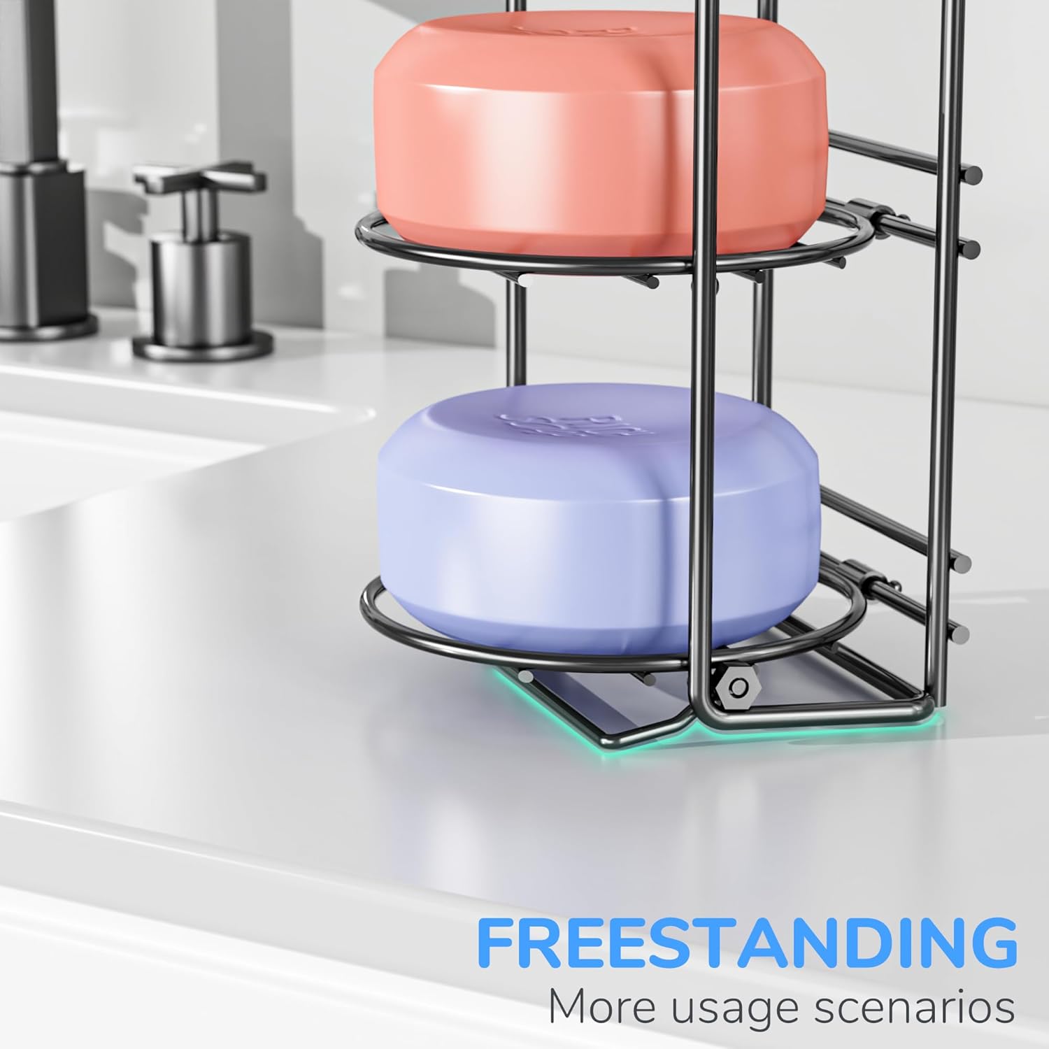 Shower Soap Shampoo Bar Holder, Self Adhesive&Freestanding Draining Soap Caddy for Bathroom Wall Accesories, Apartment Essentials Decor (Black, 4-Tier) - Image 2