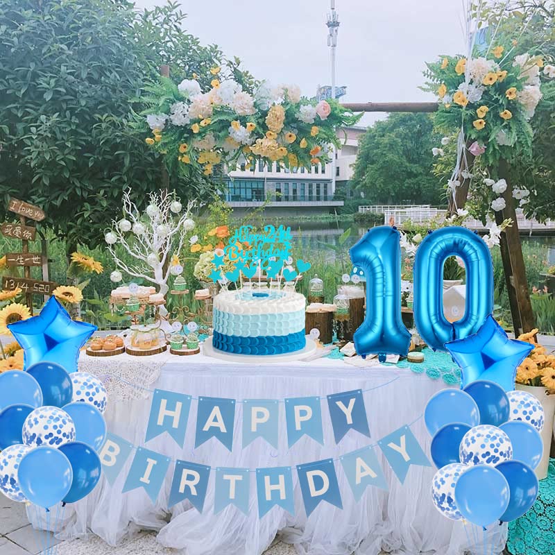Blauwe luchtballon 14. verjaardag jongen deco folieballon 14 taartdeco 14 verjaardag jongen decoratie happy Birthday-slinger blauw verjaardagsdeco 14 jaar ballon deco 14. verjaardag Blauwe luchtballon