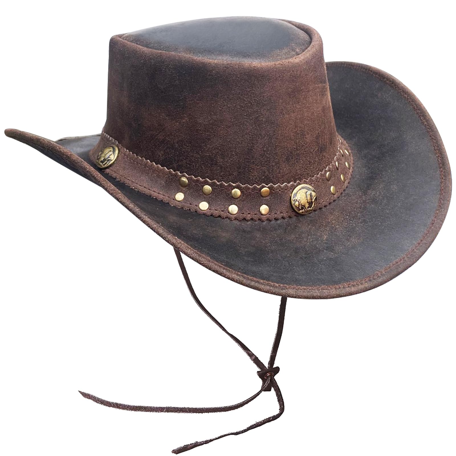 BRANDSLOCK Cowboyhut aus Leder für Herren, handgefertigt, formbar, breite Krempe, langlebig, Cowgirl-Outback-Hut