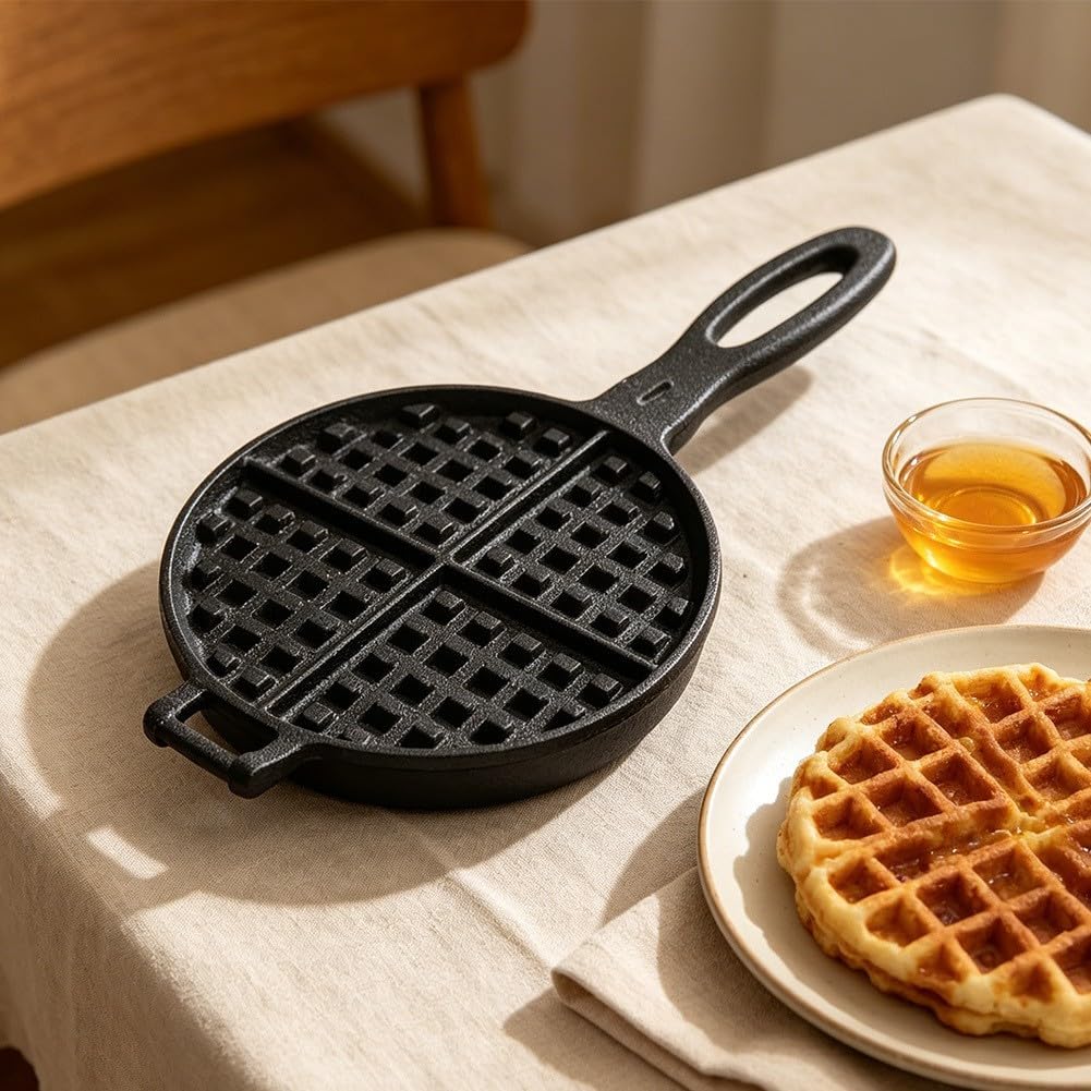 Teglia per waffle per fornello a gas e campeggio, nero (20 cm)