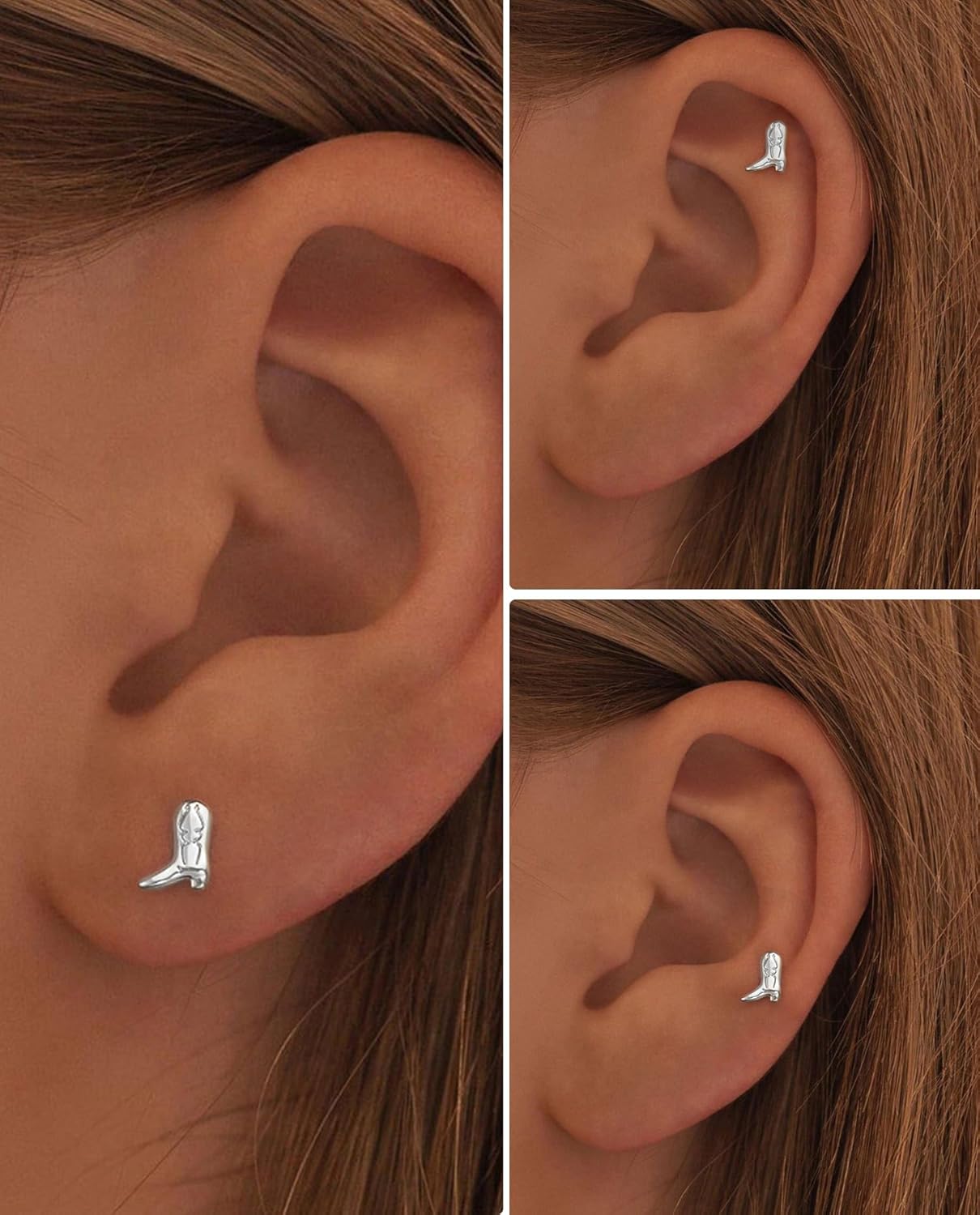 Flat Back Earrings- 14K Gold/White Gold Plated Tiny Bow Sun Moon Star Hammerhead Shark Dragon Cowboy Boot Palm Tree Softball Flatback Stud Earrings for Women Helix Jewelry - Image 3