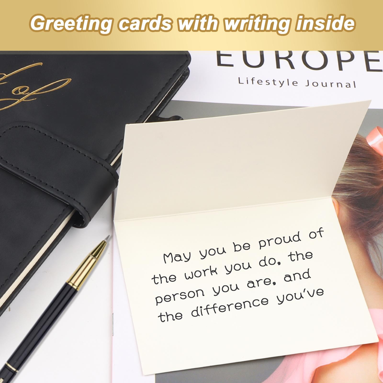 YPLonon Employee Appreciation Thank You Gifts Leather Journal Notebook and Pen Set Inspirational Personalised Notebook with Greeting Card Gift for Employee Volunteer Teacher Colleague - Image 4
