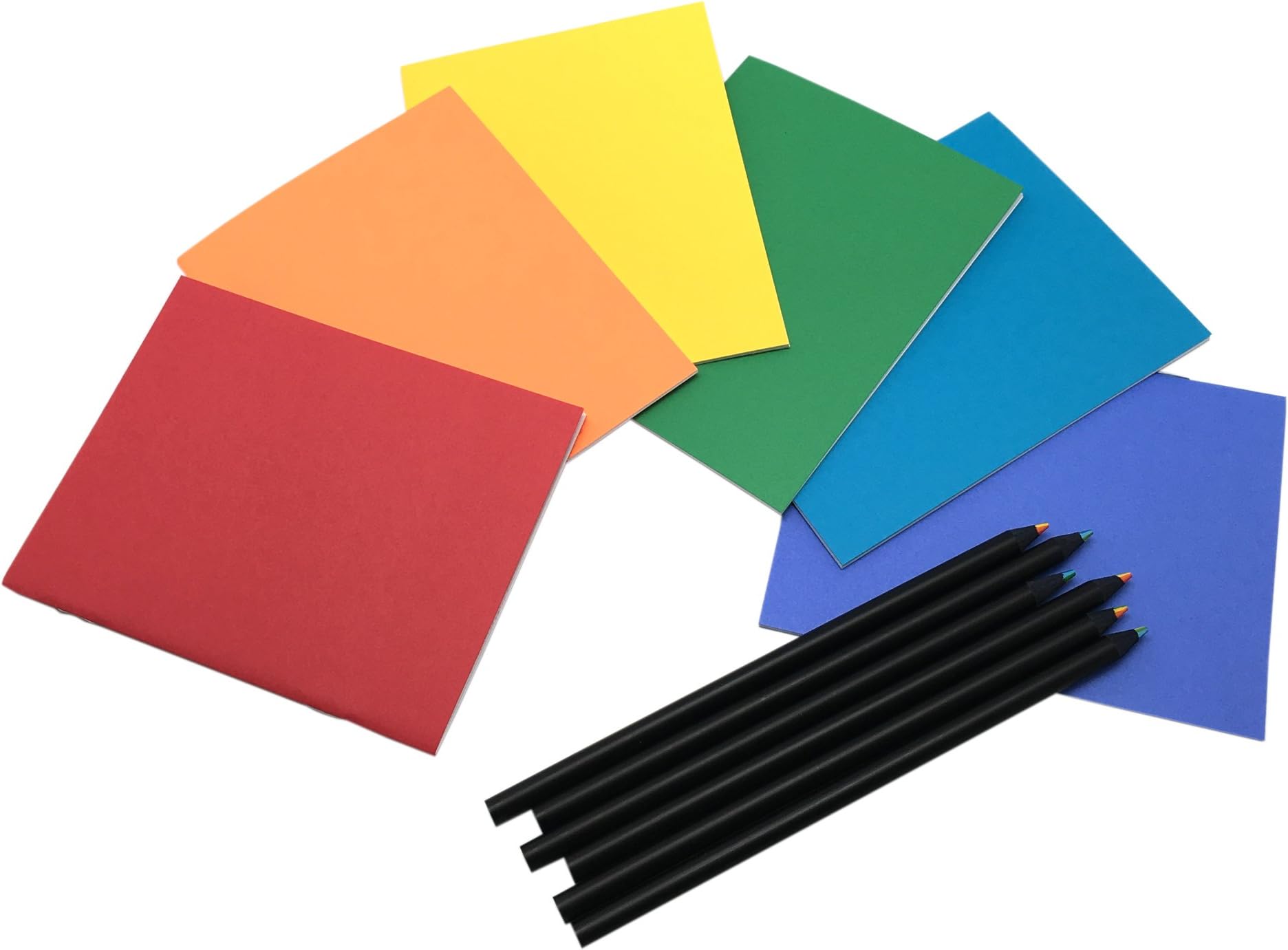 Rainbow Colored Pencils and Mini Blank Books - Set Includes 6 Pencils + 6 Books - Great Party Favors