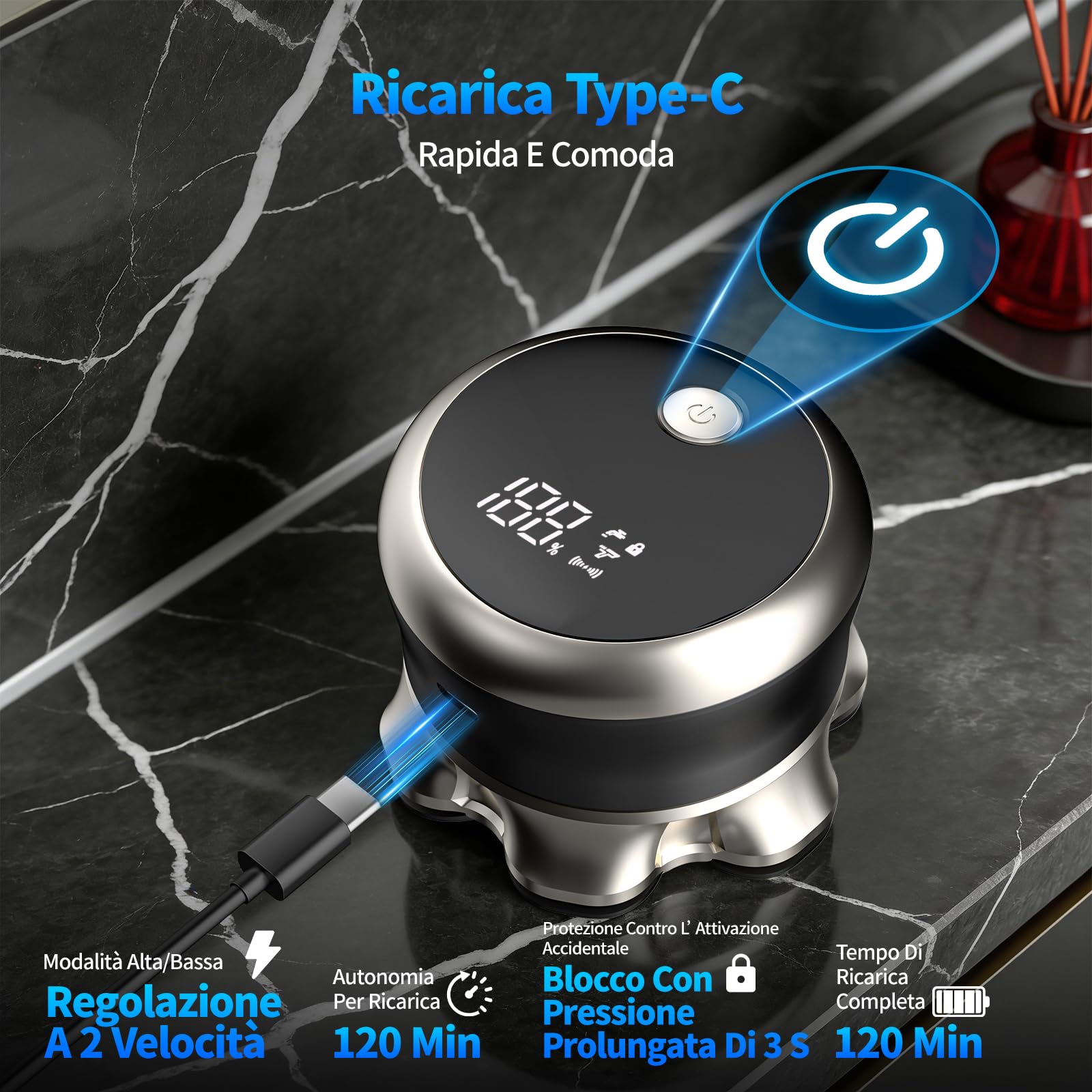 Rasoio Testa Uomo 7D, Rasoio Elettrico Calvo con Testina Magnetica, IPX6 Impermeabile, Ricarica Rapida Type-C, Display LED e Batteria 1200 mAh, Facile da Pulire
