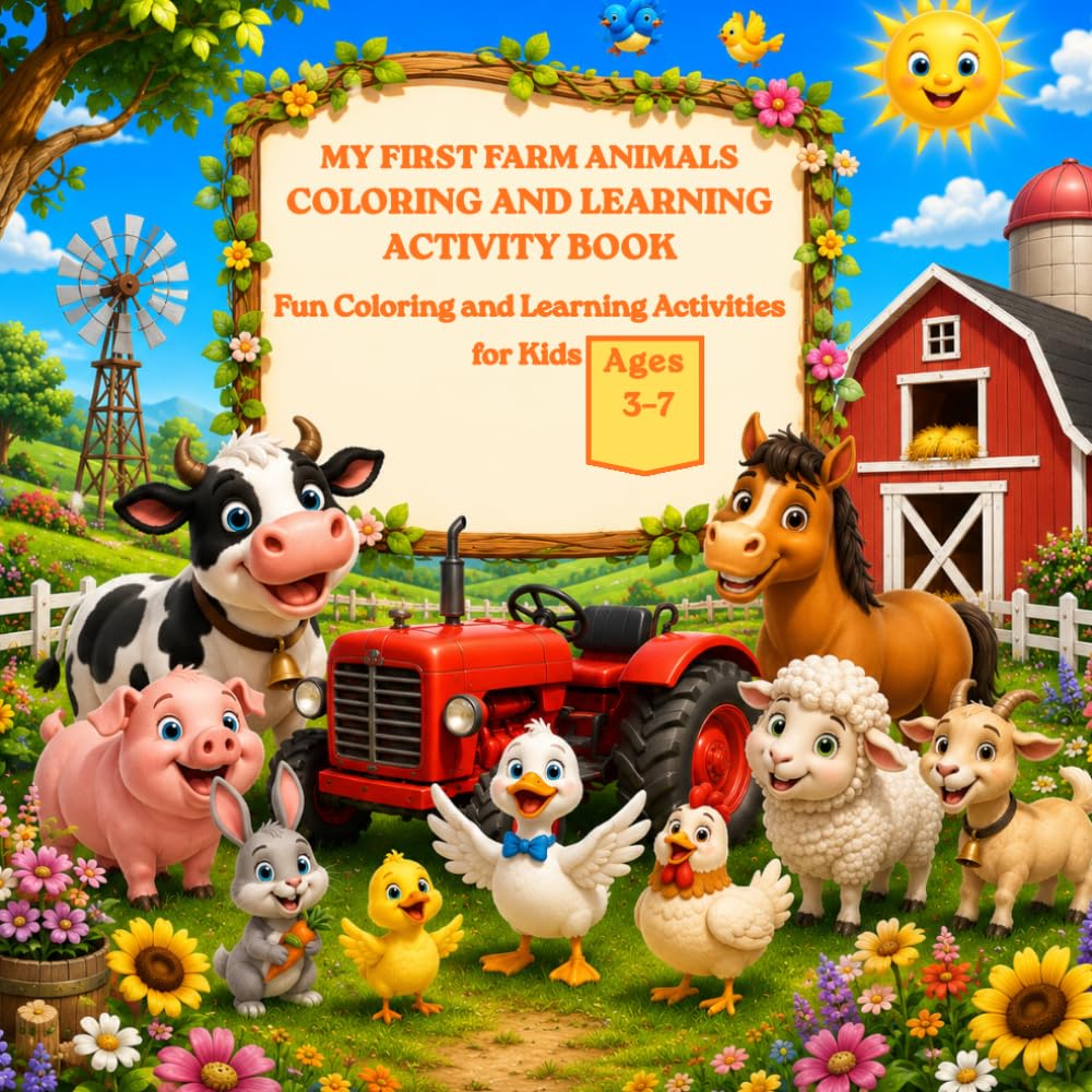 MY FIRST FARM ANIMALS COLORING AND LEARNING ACTIVITY BOOK: Fun Coloring and Learning Activities for Kids Ages 3–7