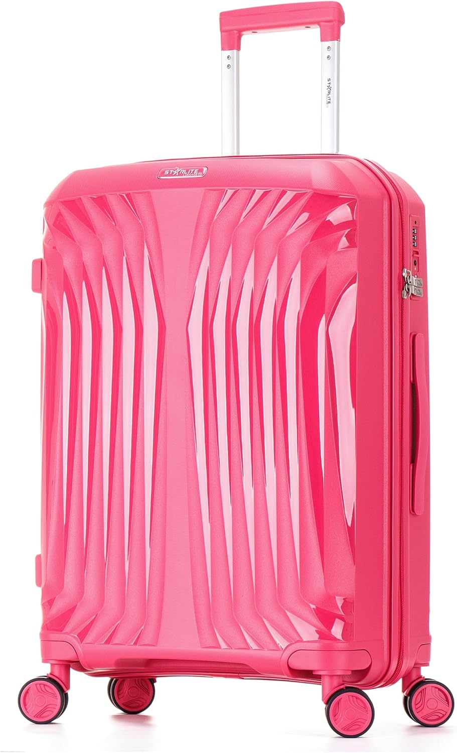 DK Luggage 24  Medium Suitcase Hard Shell Polypropylene PP Luggage with 4 Spinner Wheels, Lightweight Travel Suitcase Trolley Pink ST81, Medium