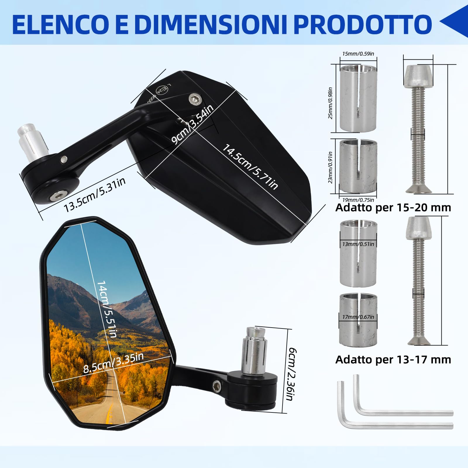 Specchietto retrovisore per moto ANEELV, girevole a 360°, certificato E, in lega di alluminio lavorata a CNC, set di specchietti retrovisori universali (uno sinistro e uno destro, confezione da due)