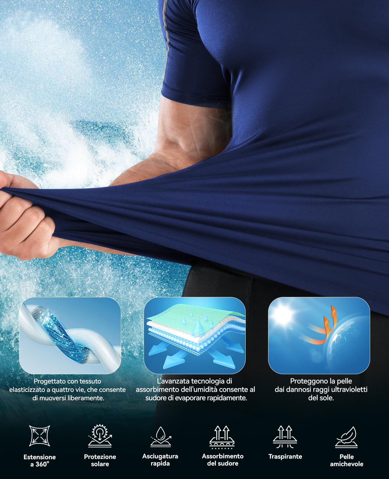 Niksa 2 Pezzi Fitness T-Shirt Maglia Compressione Uomo Maniche Corte Asciugatura Rapida Maglia da Sport per Corsa