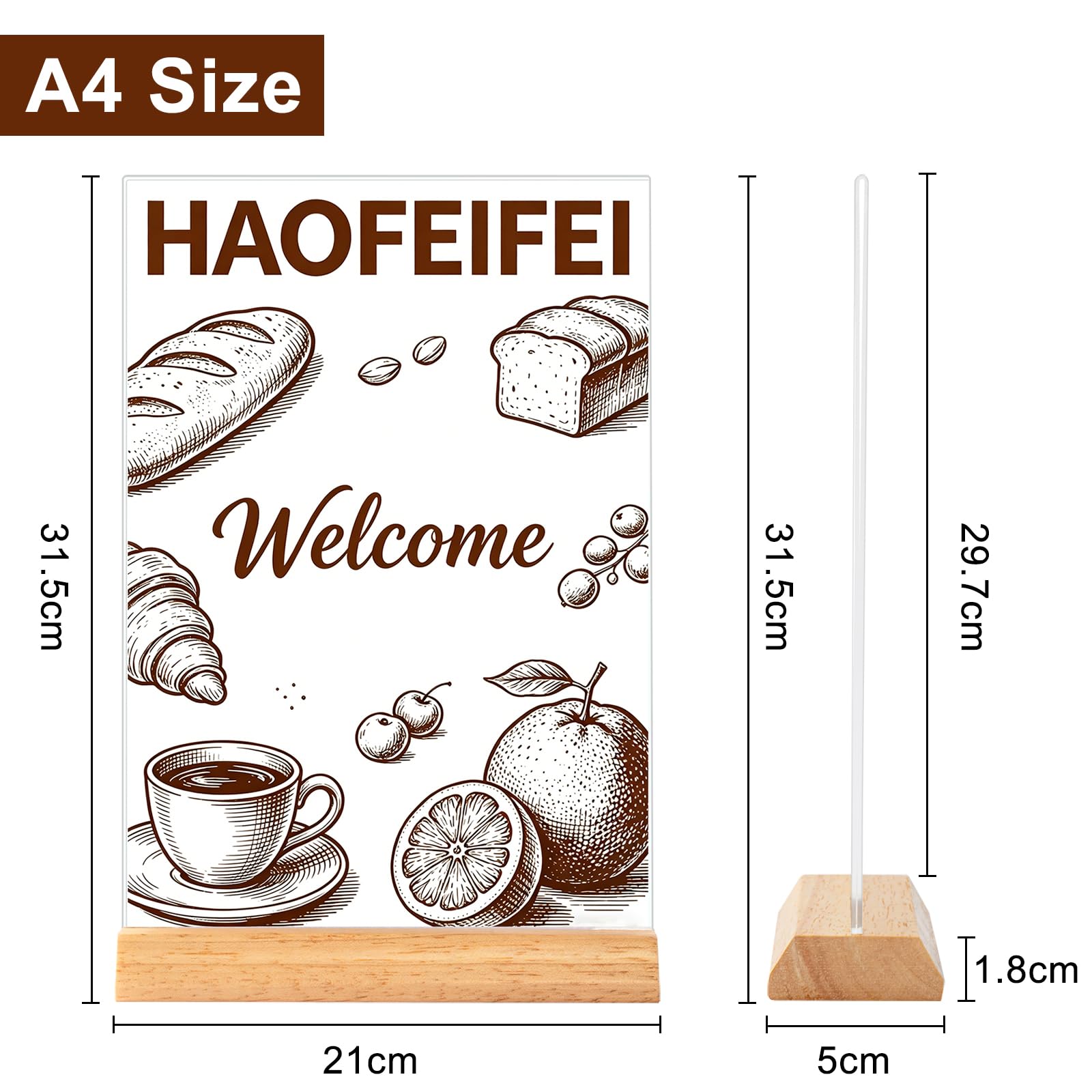Expositor Metacrilato A4 con Soporte de Madera (Pack de 5), Porta Menús Doble Vista, A4 Soporte de Mesa T-Forma para Restaurante Hotel Bar Taberna Cafetería Bar, Inserción Directa
