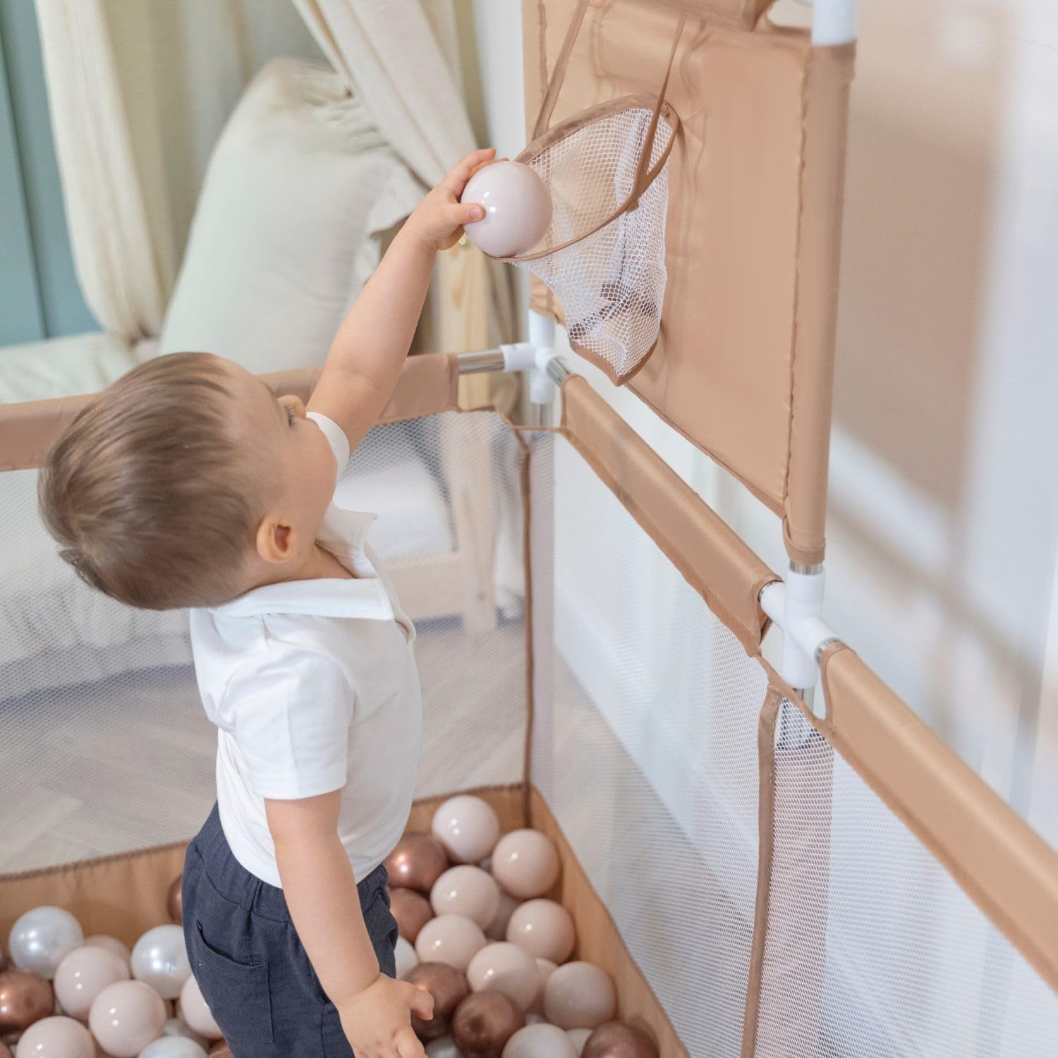 Selonis Recinto Per Bambini Con 200 Palline Colorate 6 Cm, Beige: Turchese Scuro/Beige Pastello/Perla