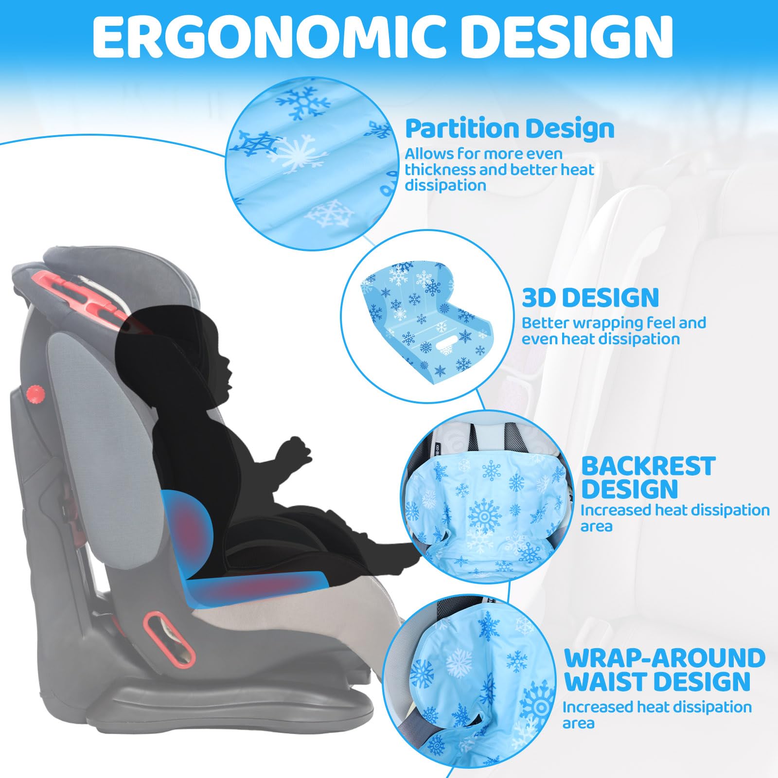 Orzbow Seggiolino Auto Bambino Cuscinetto di Raffreddamento in Gel, Reversibile Seduta Auto Bambini per Vasino con EVA, Adatto ai Passeggino, Seggiolino Auto per Bambini, Blu