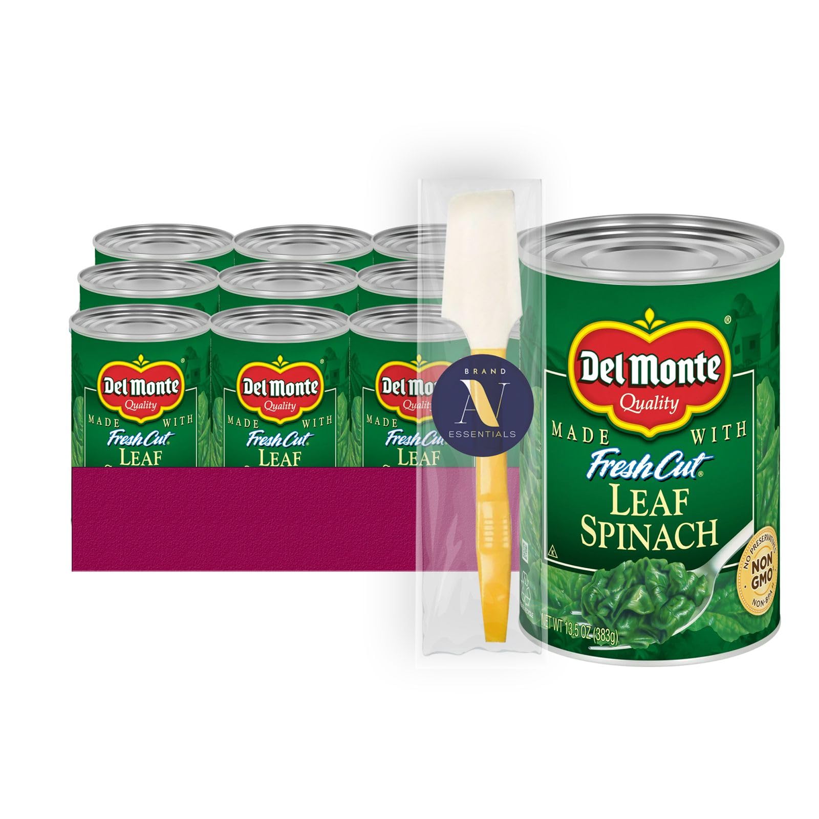 Del Monte - Lavinia Essentials Bundle: 12- Pack of Leaf Spinach Canned Vegetables 14.5 oz Can + 1 Utility Prop