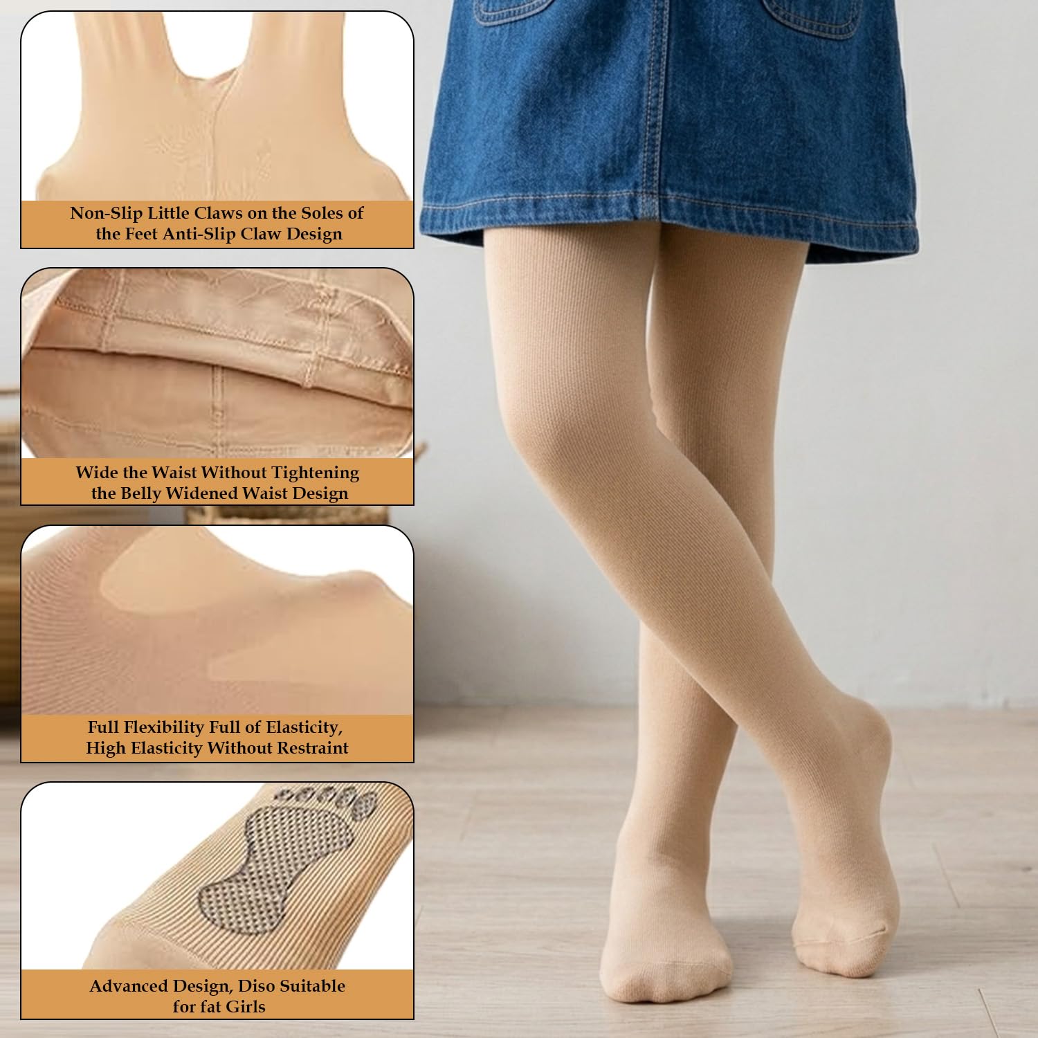 SYGA Girls Velvet Anti-Pilling Small Feet Non-Slip Pantyhose Dance Stockings Size L 5-8 Years(Skin color) 2