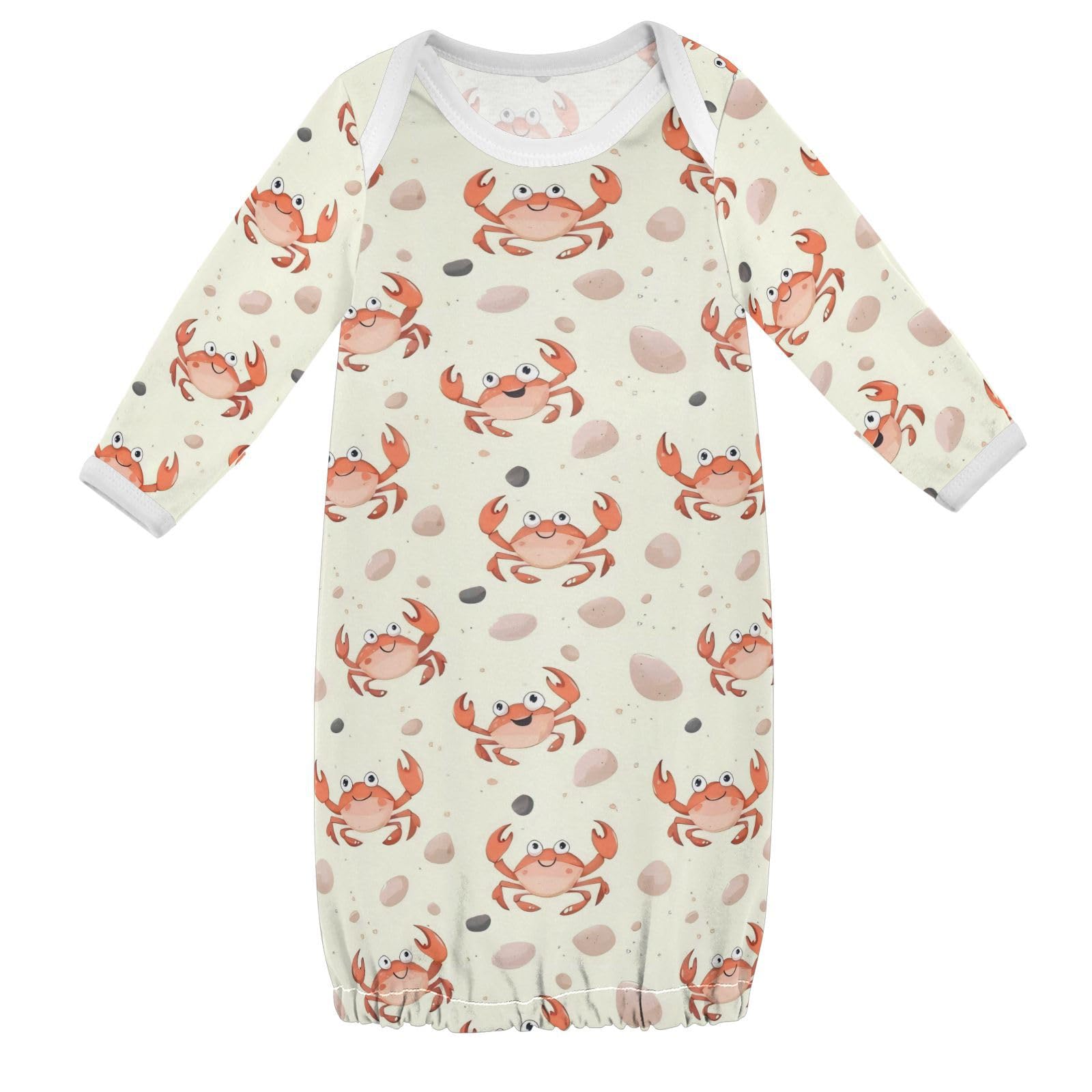vvfelixl Baby Girl Sleep Gown Cute Cartoon Crab Waves Claws Baby Nightgown for 3-6 Months Babys Sleepers Nightdress for Newborn Boy Long Sleeve Infant Bodysuits Multicolor