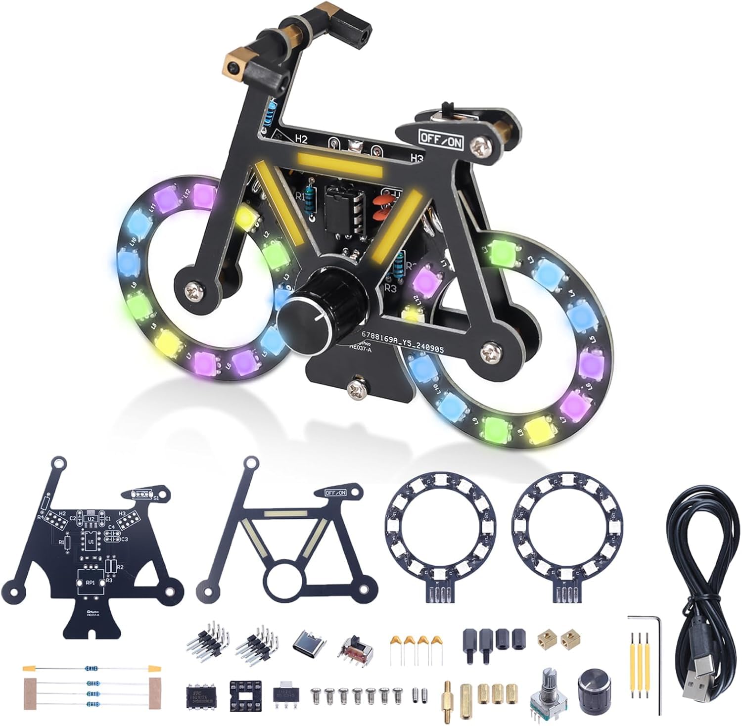 ICrduioo Soldering Kit, Bicycle Style RGB LED Light Soldering Practice Kit, DIY Soldering Project Lamp Kit with 5 LED Flashing Modes, DIY Electronic Kits for STEM Education