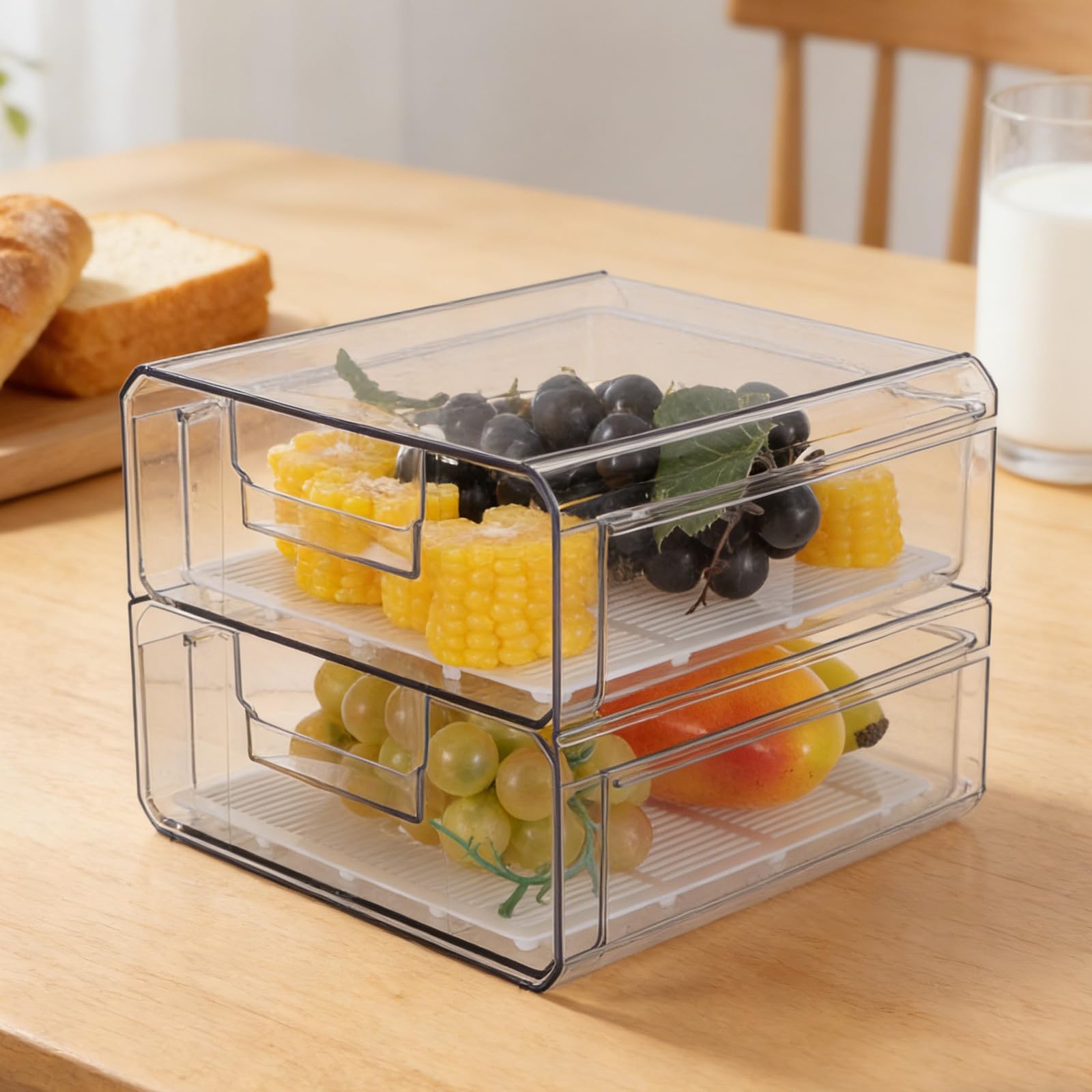 Caja de Almacenamiento para Refrigerador de Doble Capa de Plástico | Organizador Visible para Cocina y Armario, para Verduras y Huevos, Conservación Fresca