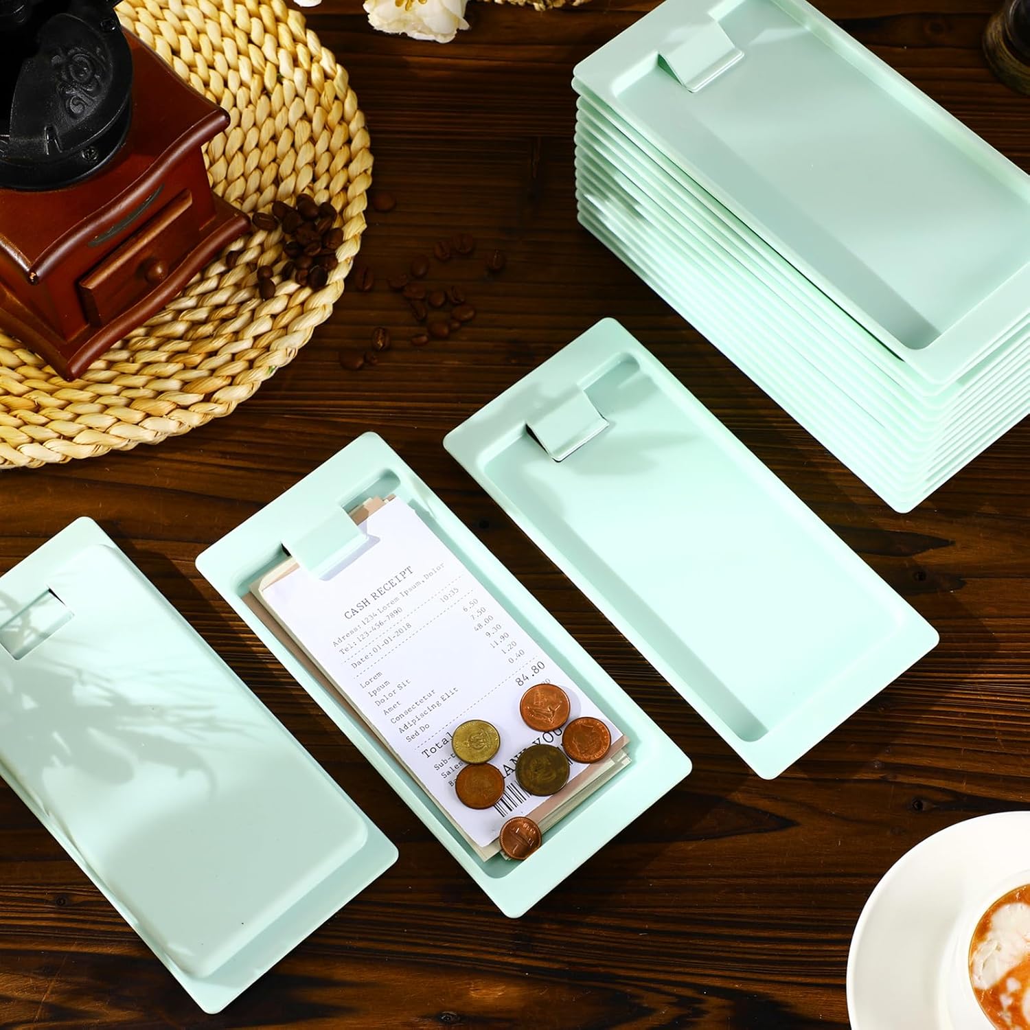 PerKoop 32 Pack Check Holders Check Presenters for Restaurant Plastic Guest Receipt Tip Trays Bill Credit Card Holder Waitress for Bars Hotels (Green)