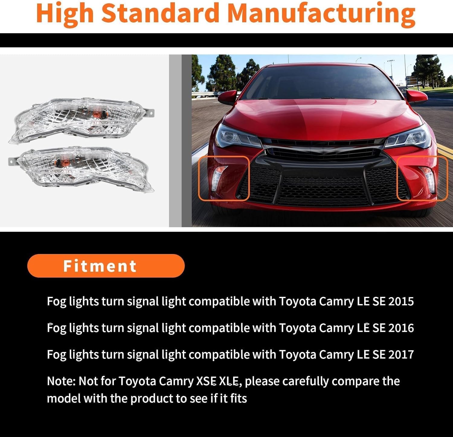 Pair Halogen Fog Light Assembly Compatible with Camry LE SE 2015 2016 2017 Front Fog Lamps with Bulbs Driver & Passenger Side 81510-06050/81520-06050/ TO2531153/ TO2530153